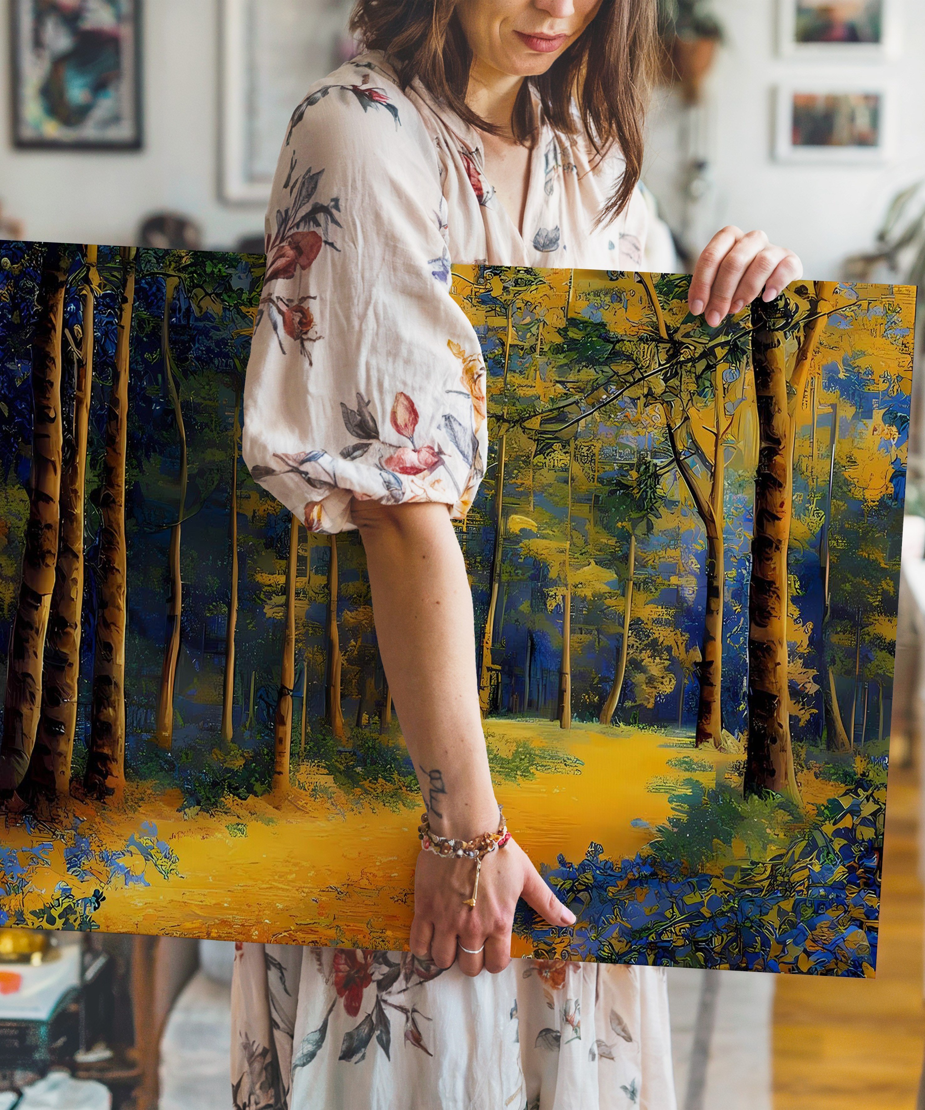Altın Patikanın Sessizliği | Yağlı Boya Dokulu Canvas Baskı