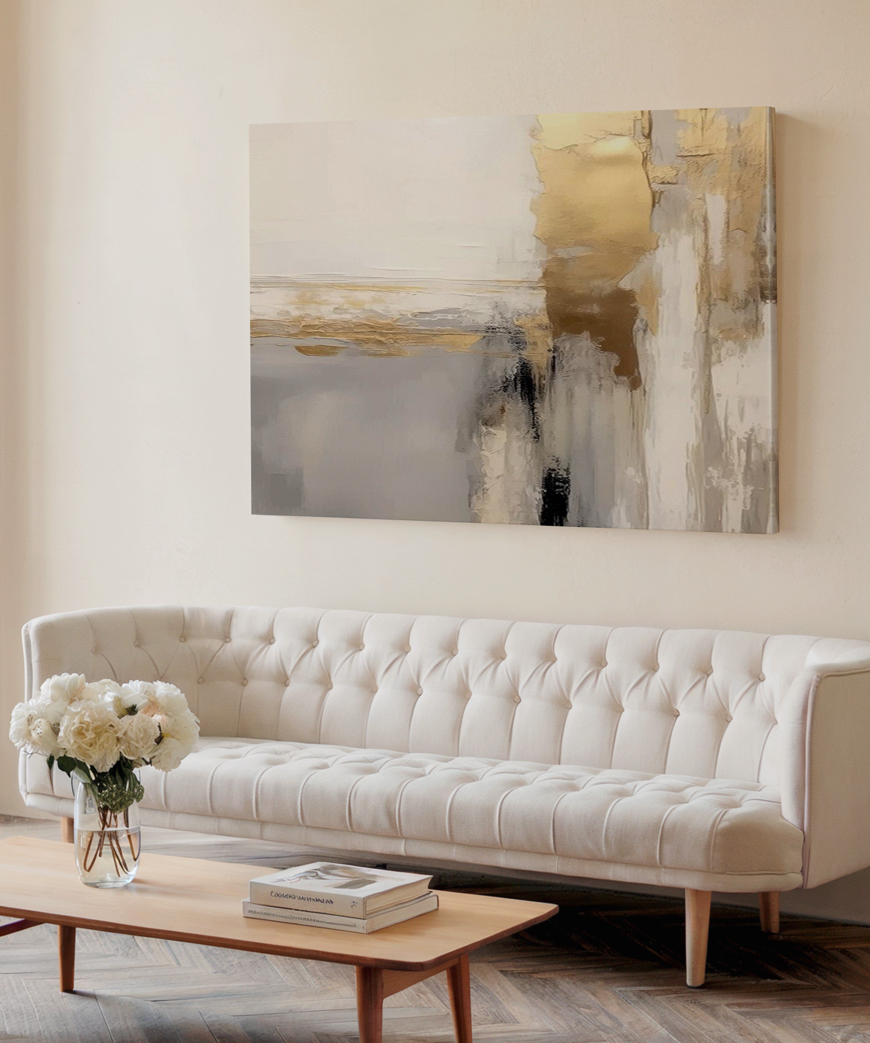 Altın Soyut Sanat | Yağlıboya dokulu canvas baskı