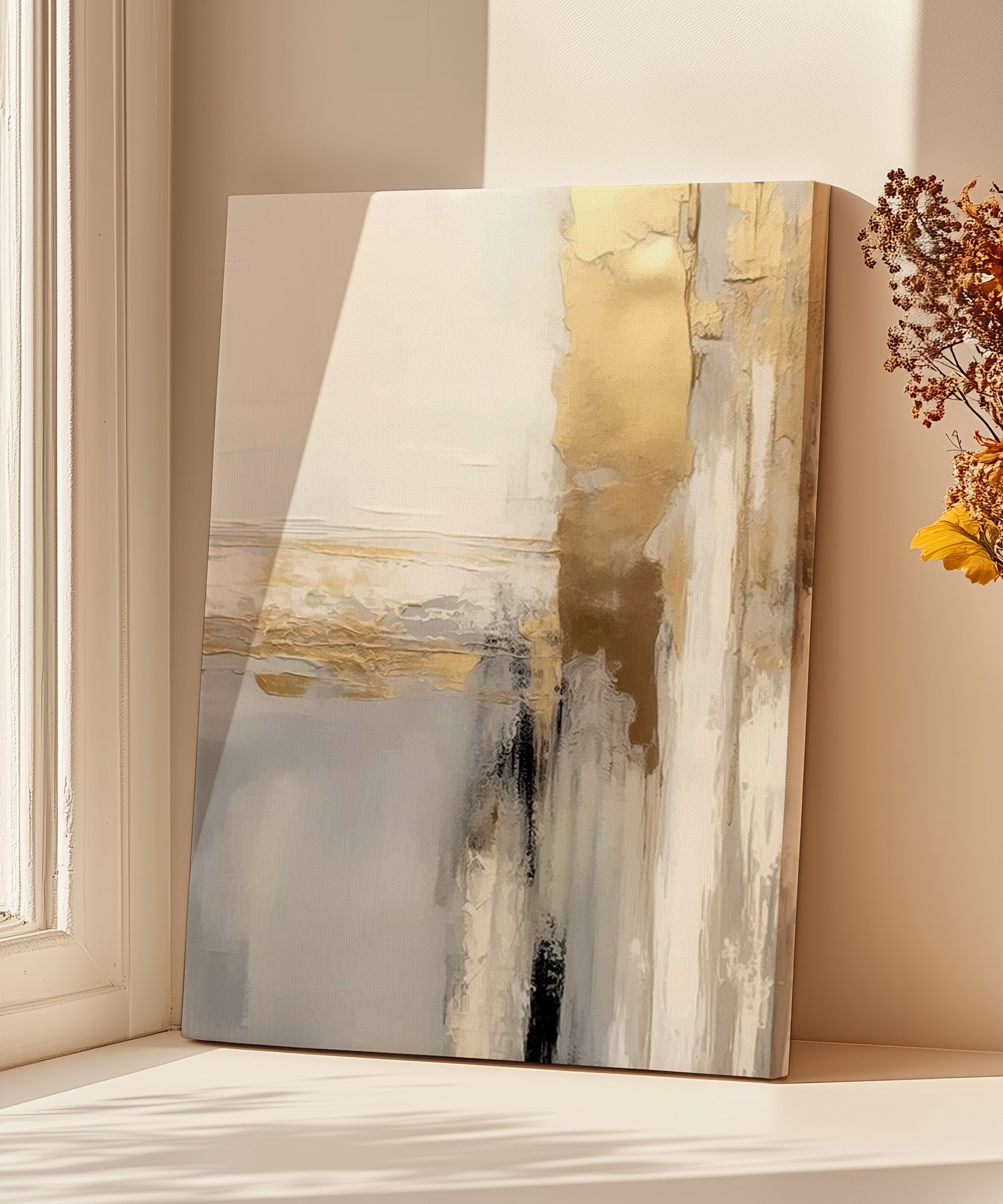 Altın Soyut Sanat | Yağlıboya dokulu canvas baskı