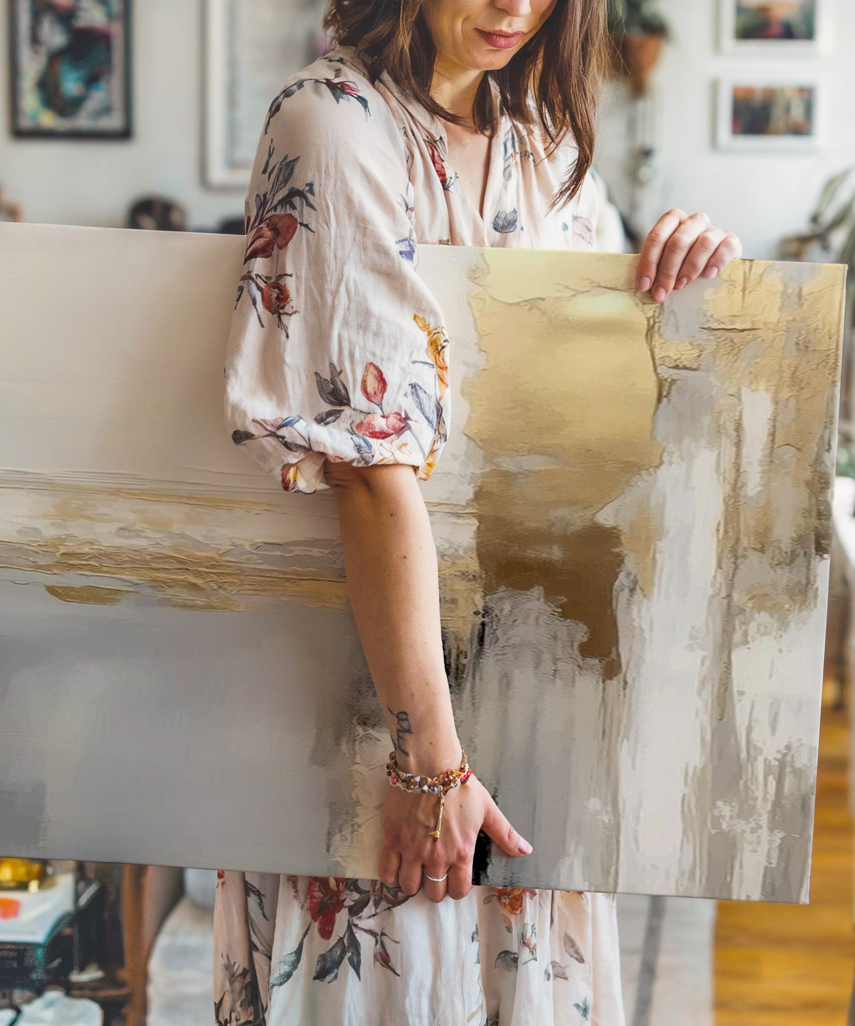 Altın Soyut Sanat | Yağlıboya dokulu canvas baskı