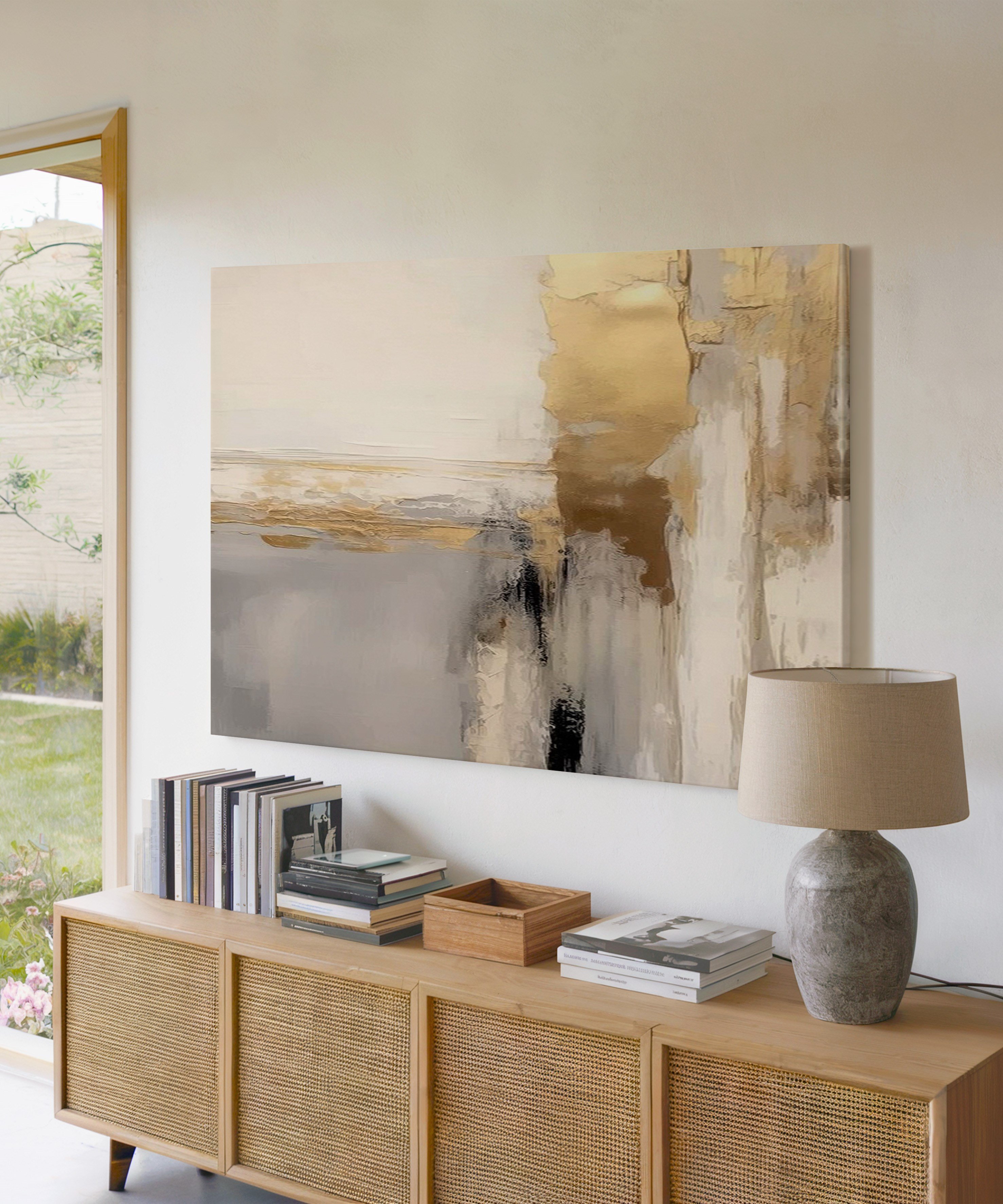 Altın Soyut Sanat | Yağlıboya dokulu canvas baskı