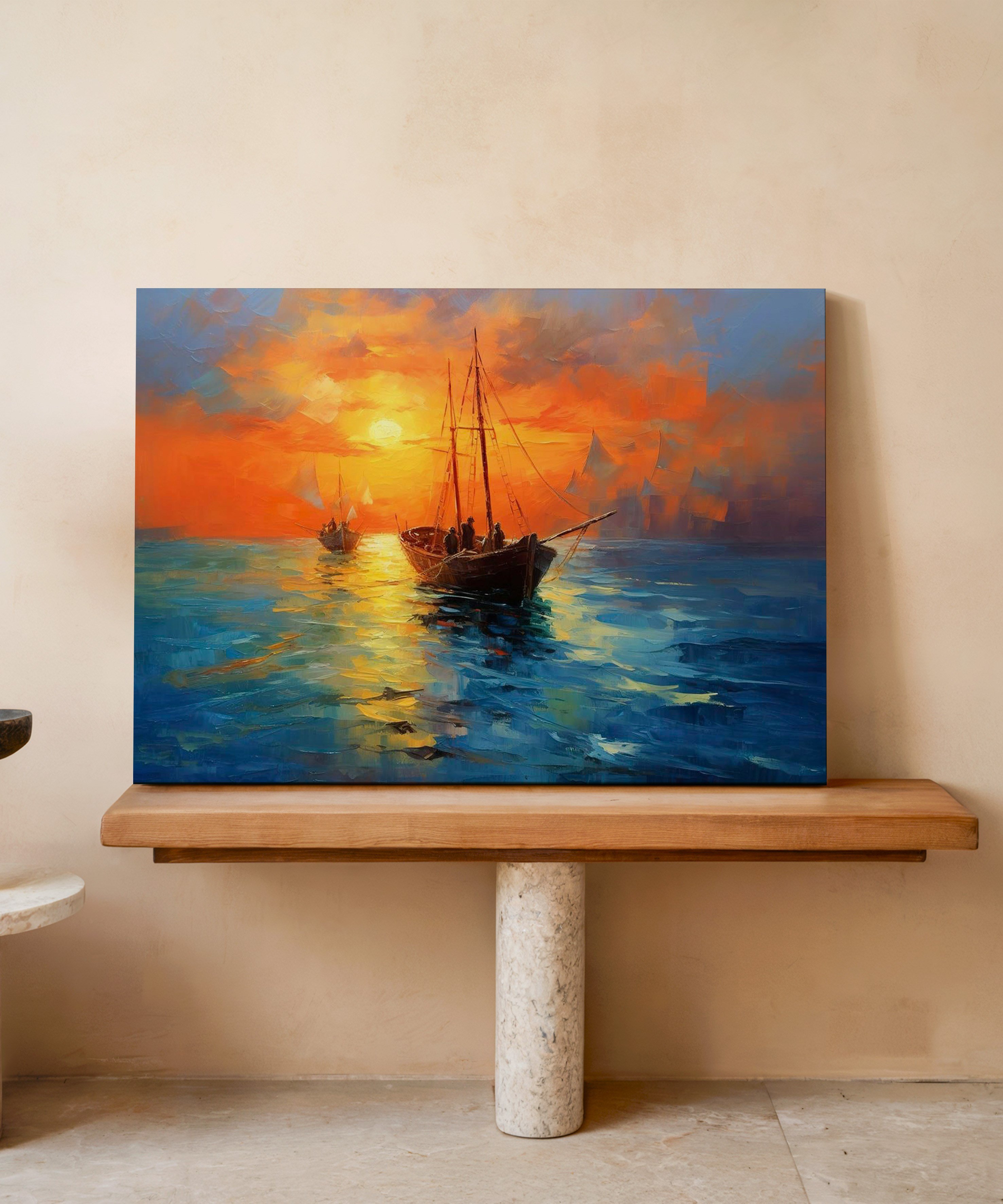 Altın Ufka Doğru | Yağlı Boya Dokulu Canvas Baskı