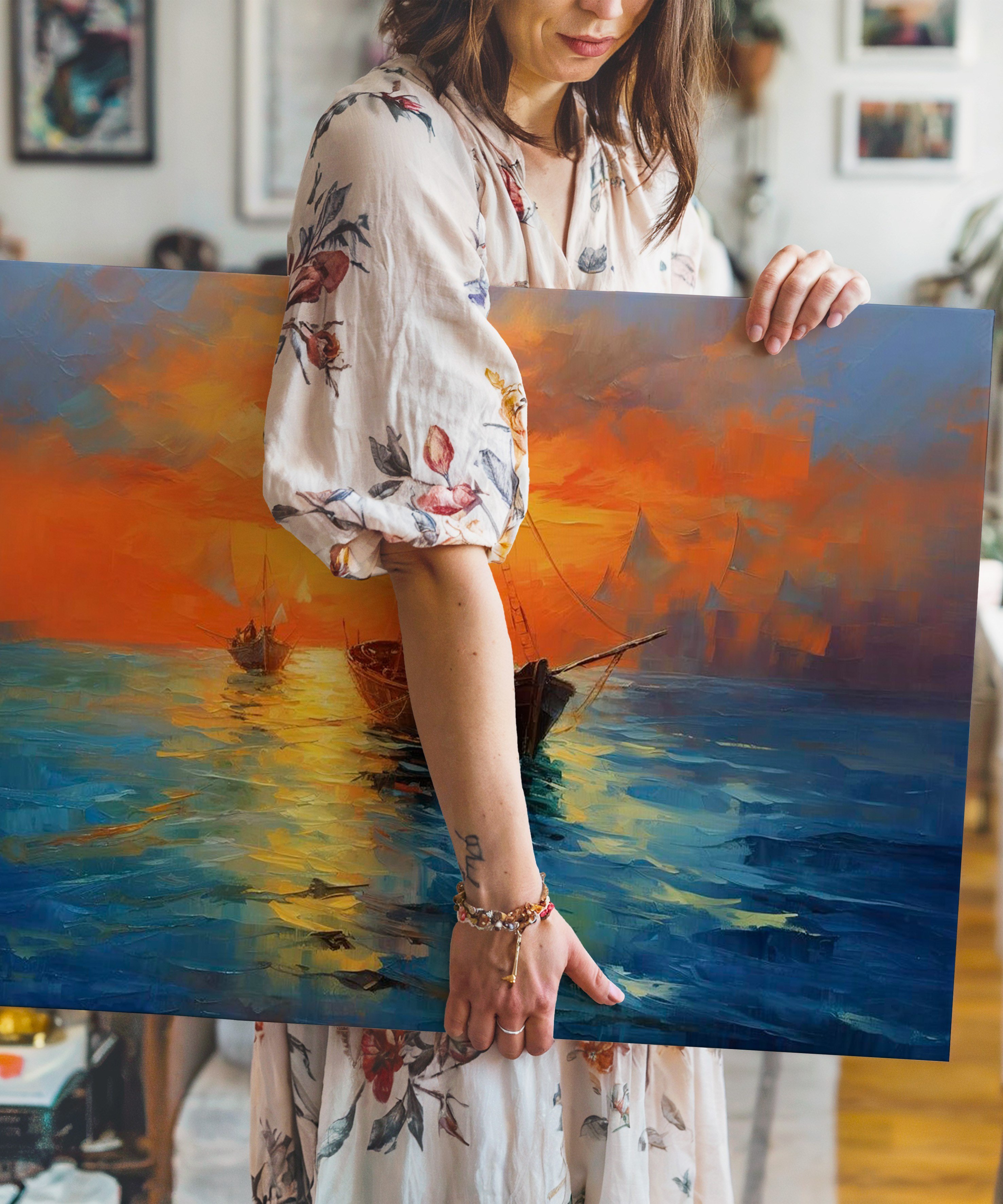 Altın Ufka Doğru | Yağlı Boya Dokulu Canvas Baskı