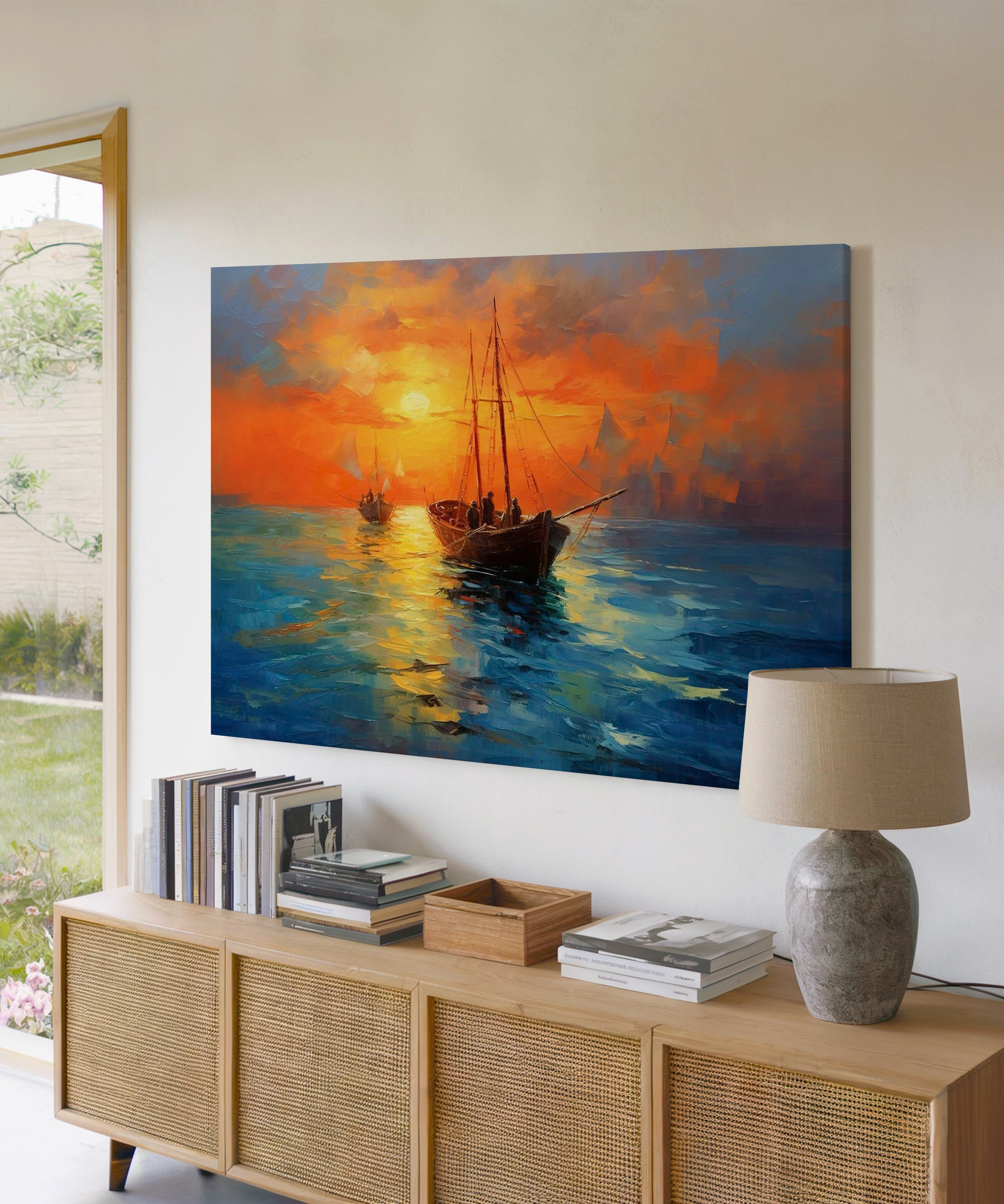 Altın Ufka Doğru | Yağlı Boya Dokulu Canvas Baskı