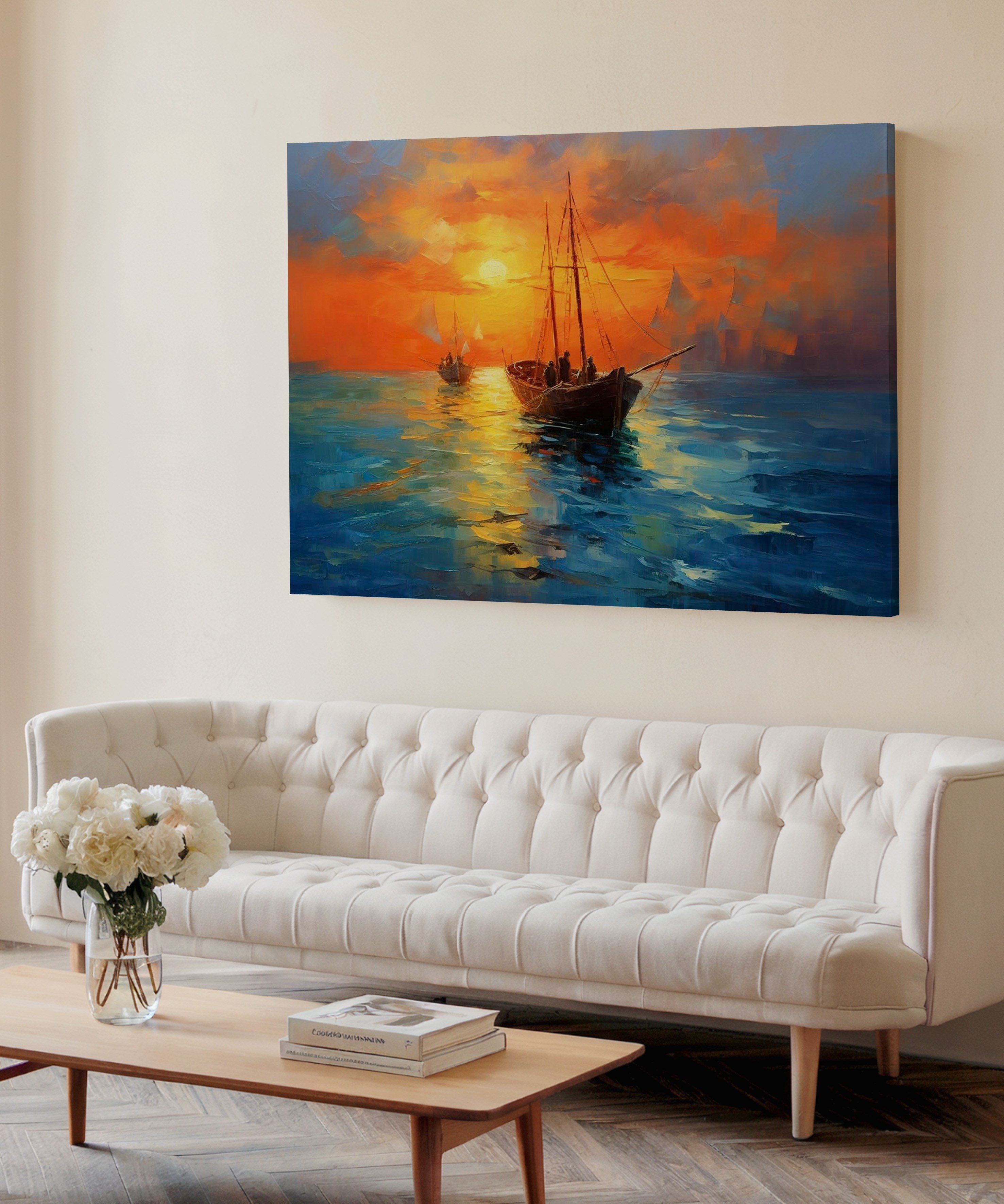 Altın Ufka Doğru | Yağlı Boya Dokulu Canvas Baskı