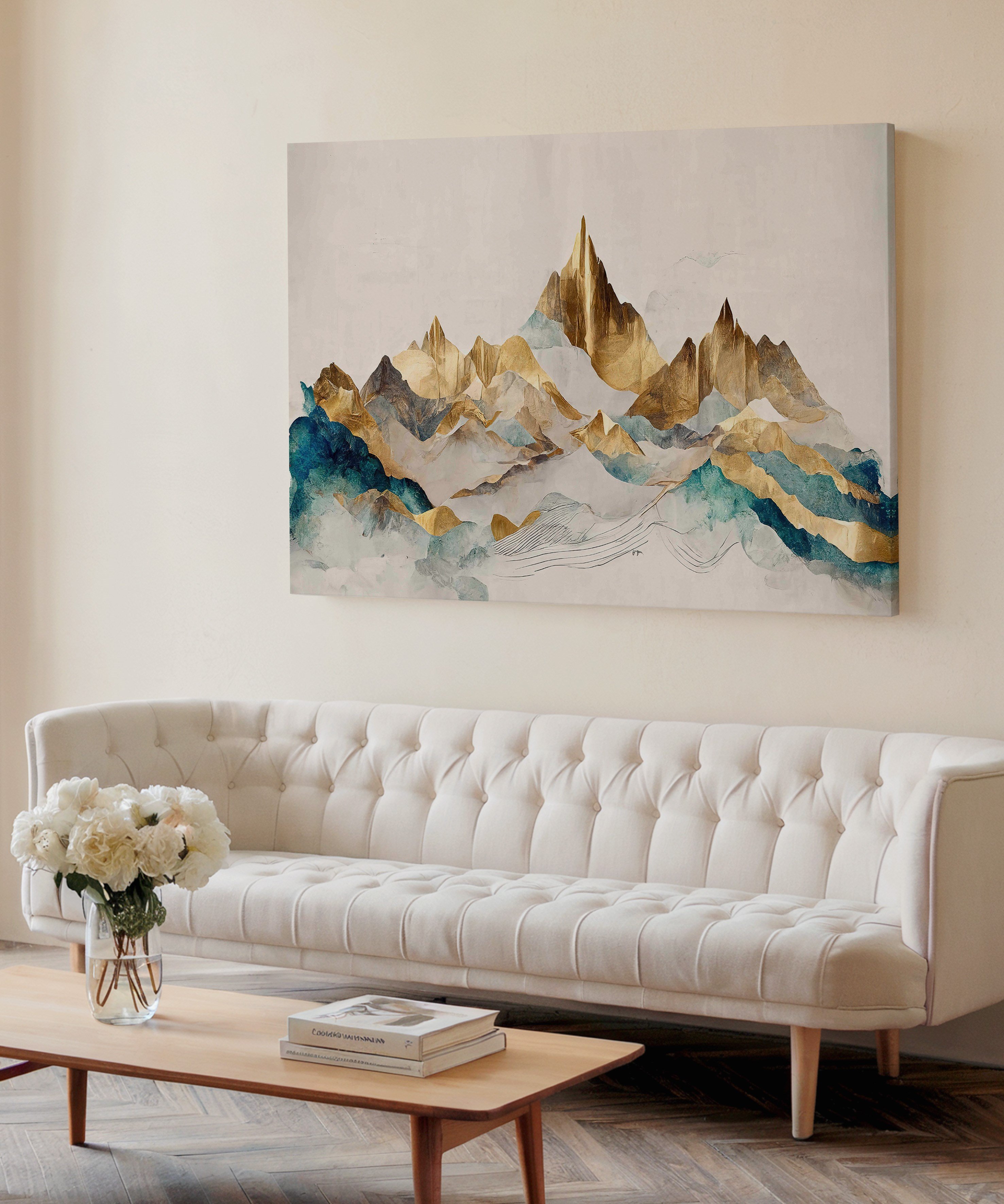 Altın Zirveler | Yağlı Boya Dokulu Canvas Baskı