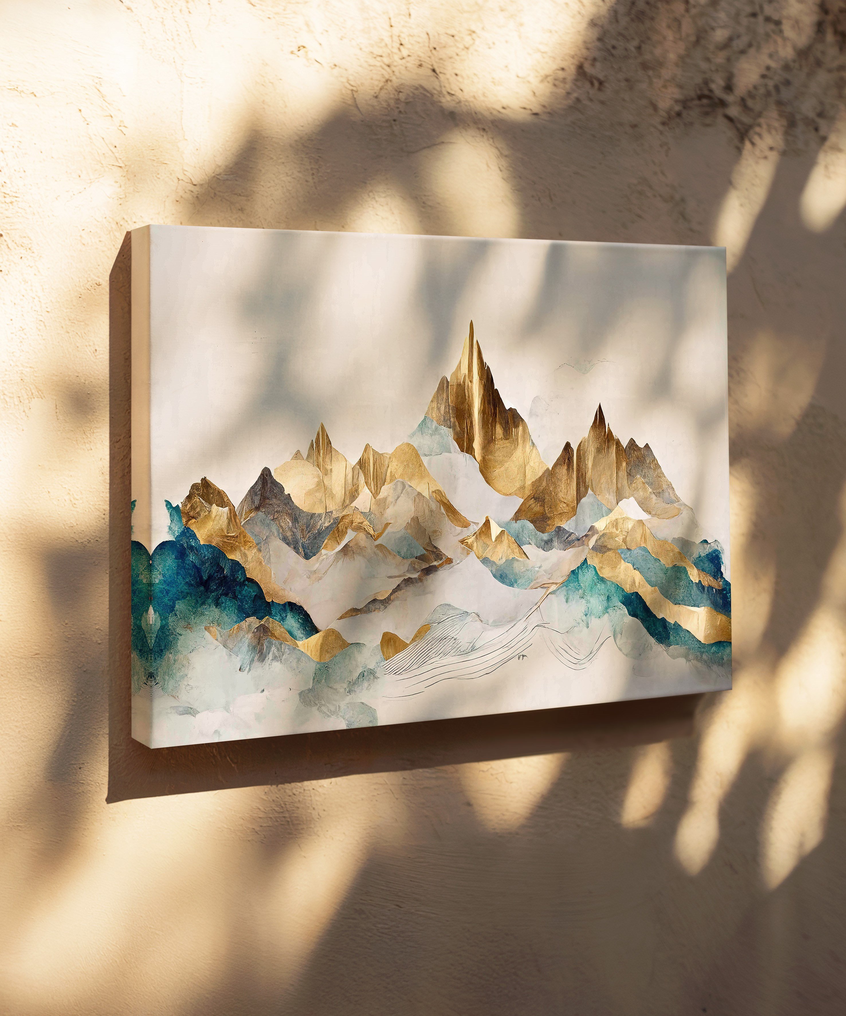 Altın Zirveler | Yağlı Boya Dokulu Canvas Baskı