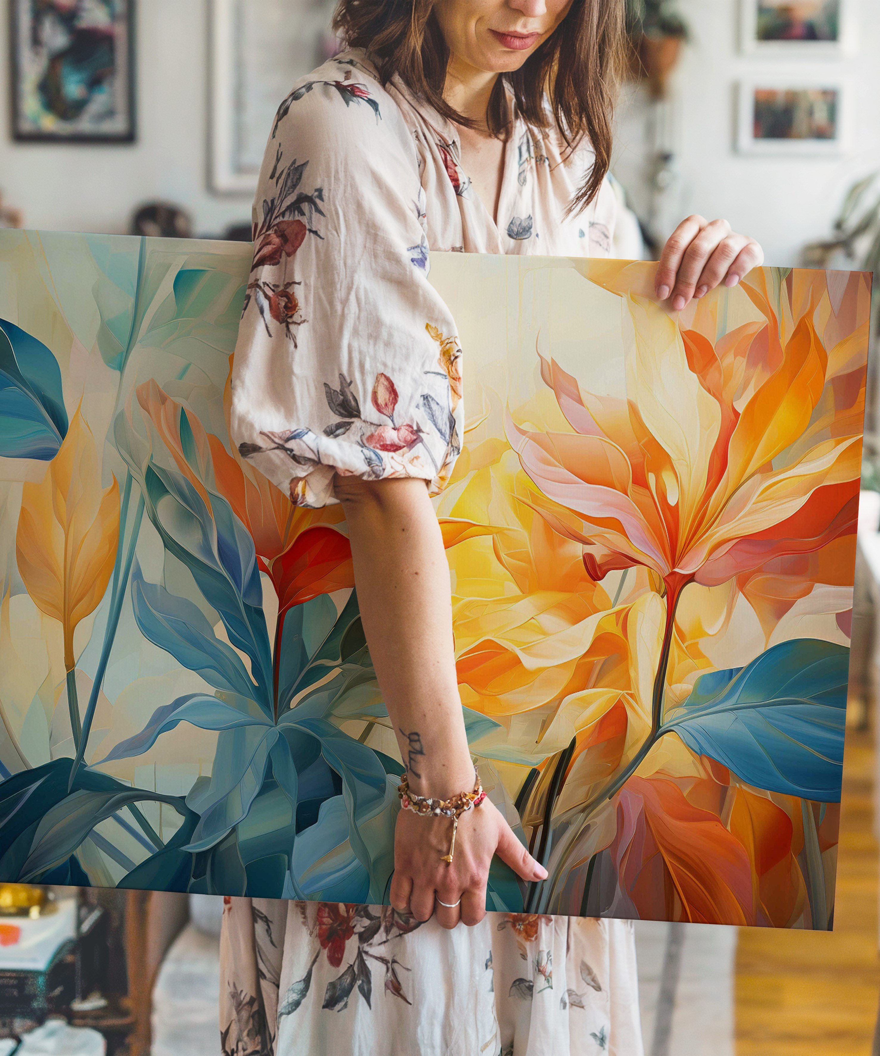 Amber Yaprakları | Yağlı Boya Dokulu Canvas Baskı