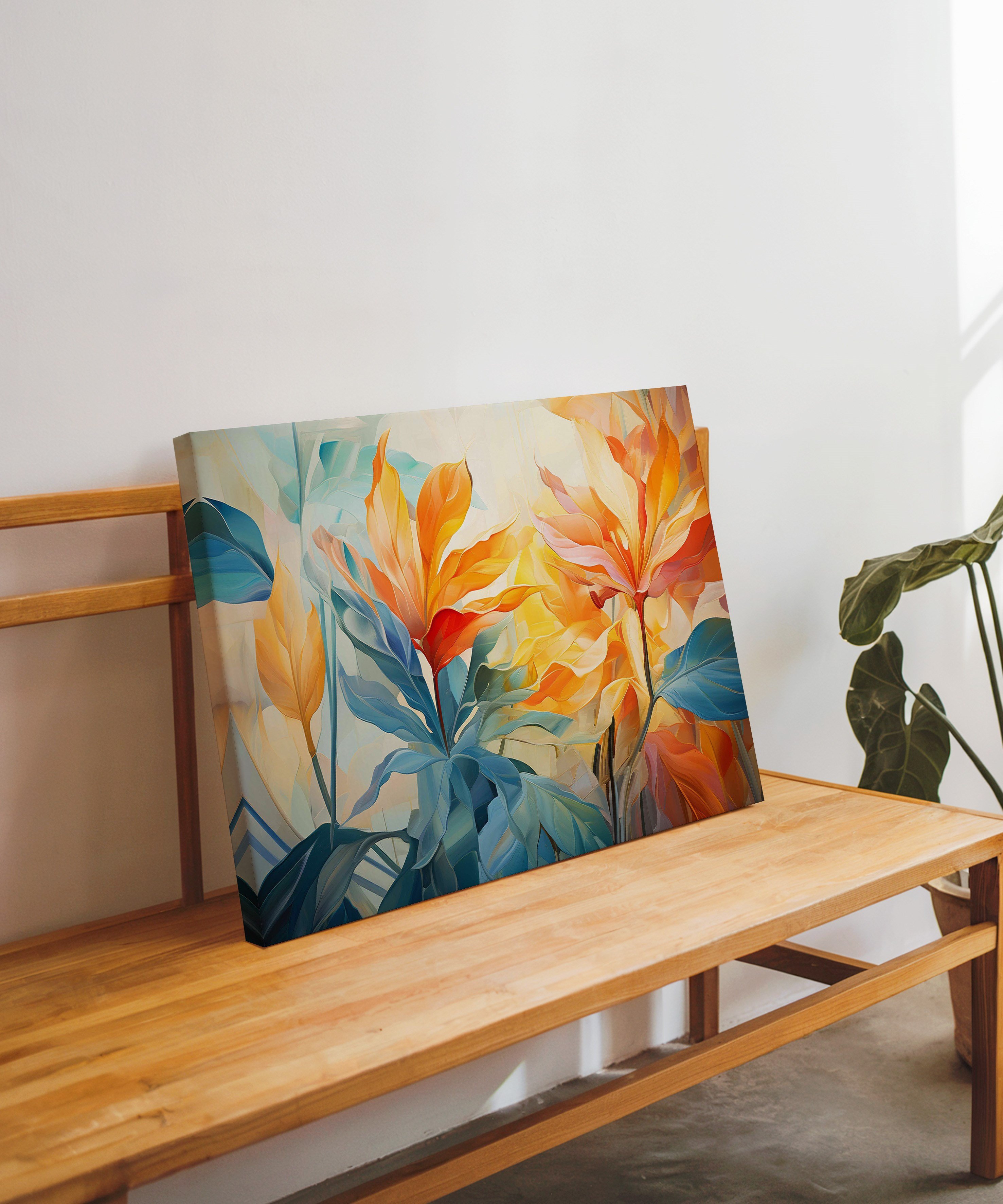 Amber Yaprakları | Yağlı Boya Dokulu Canvas Baskı