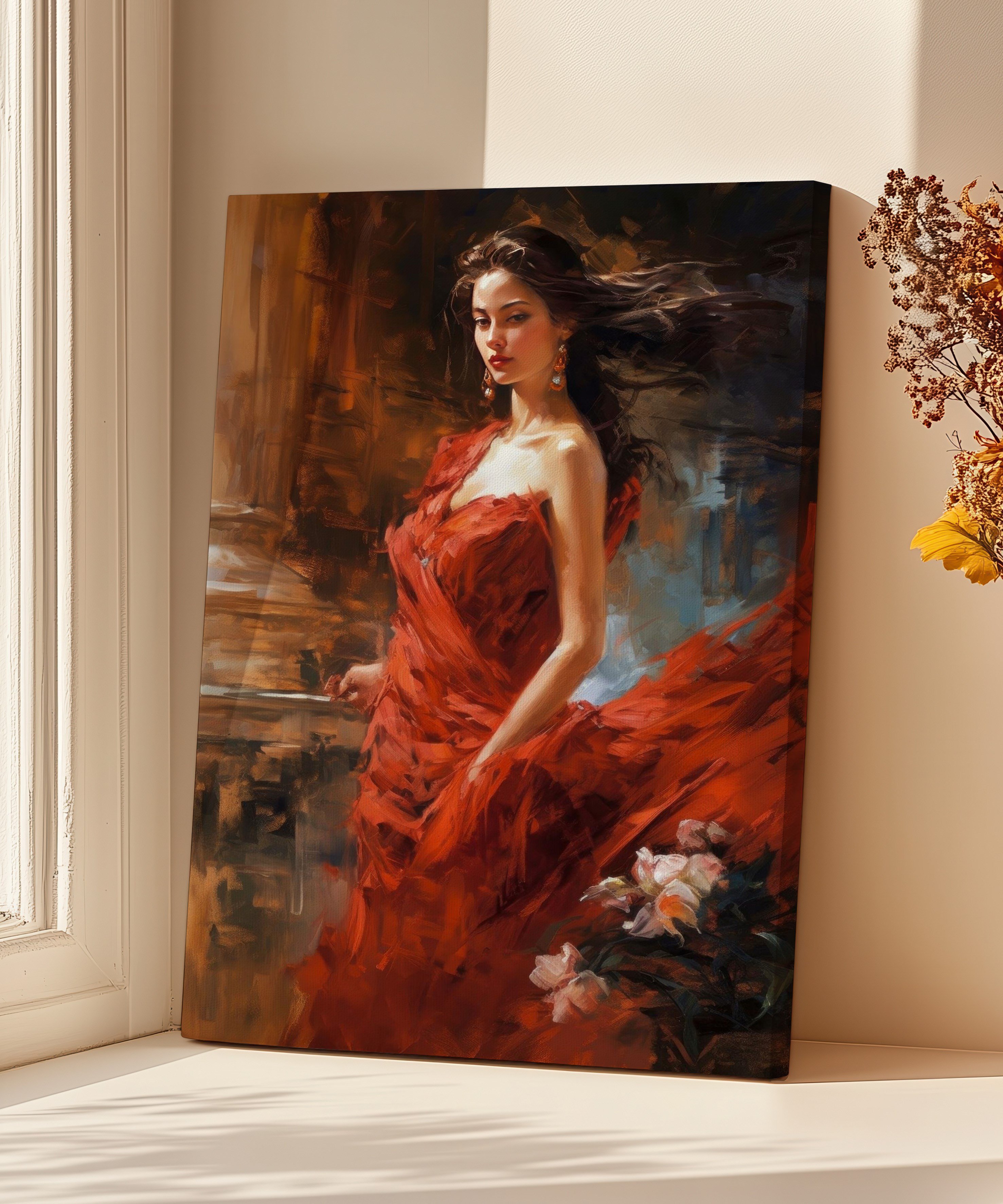 Asil Kırmızı 2 | Yağlıboya dokulu canvas baskı