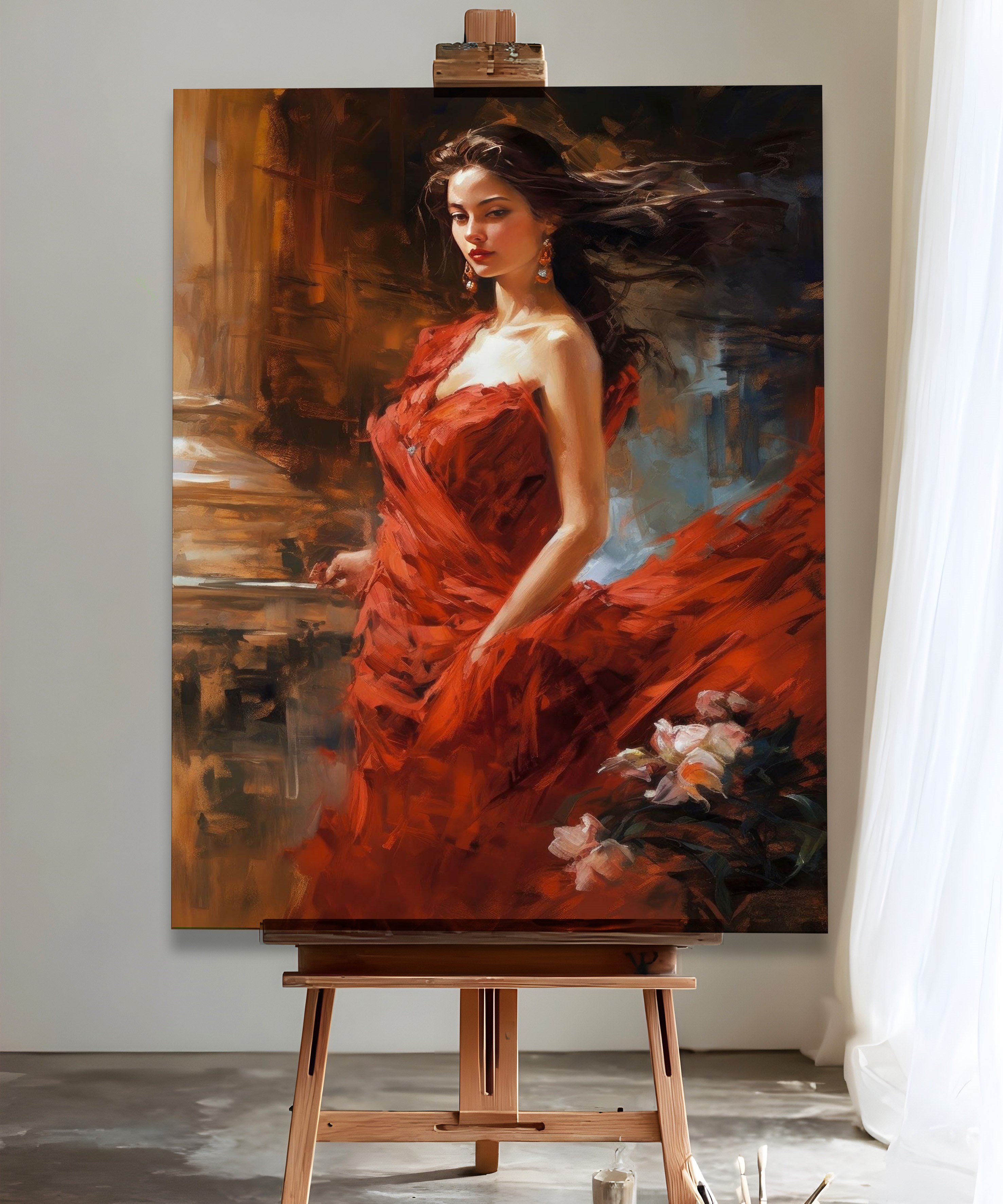 Asil Kırmızı 2 | Yağlıboya dokulu canvas baskı