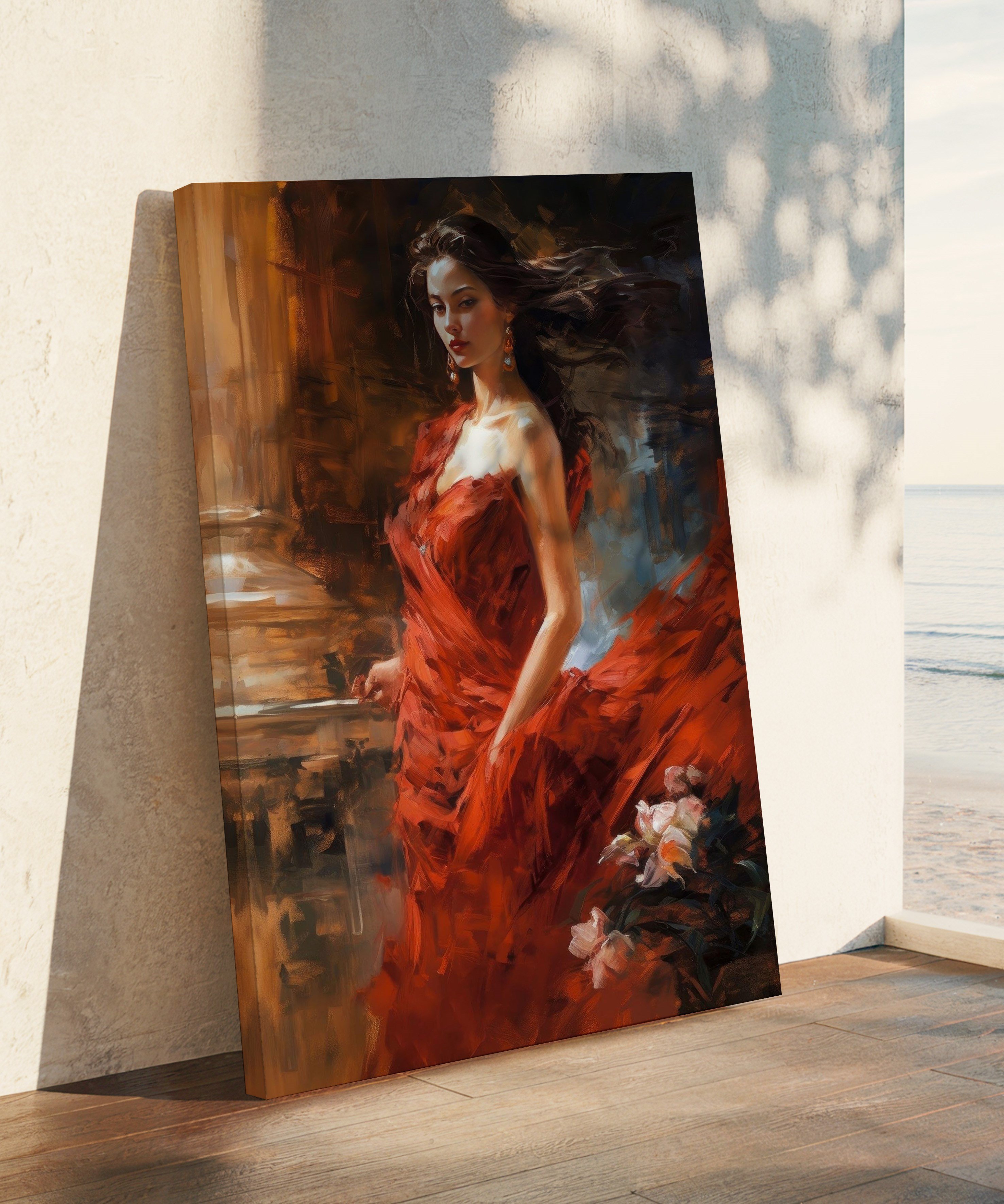 Asil Kırmızı 2 | Yağlıboya dokulu canvas baskı