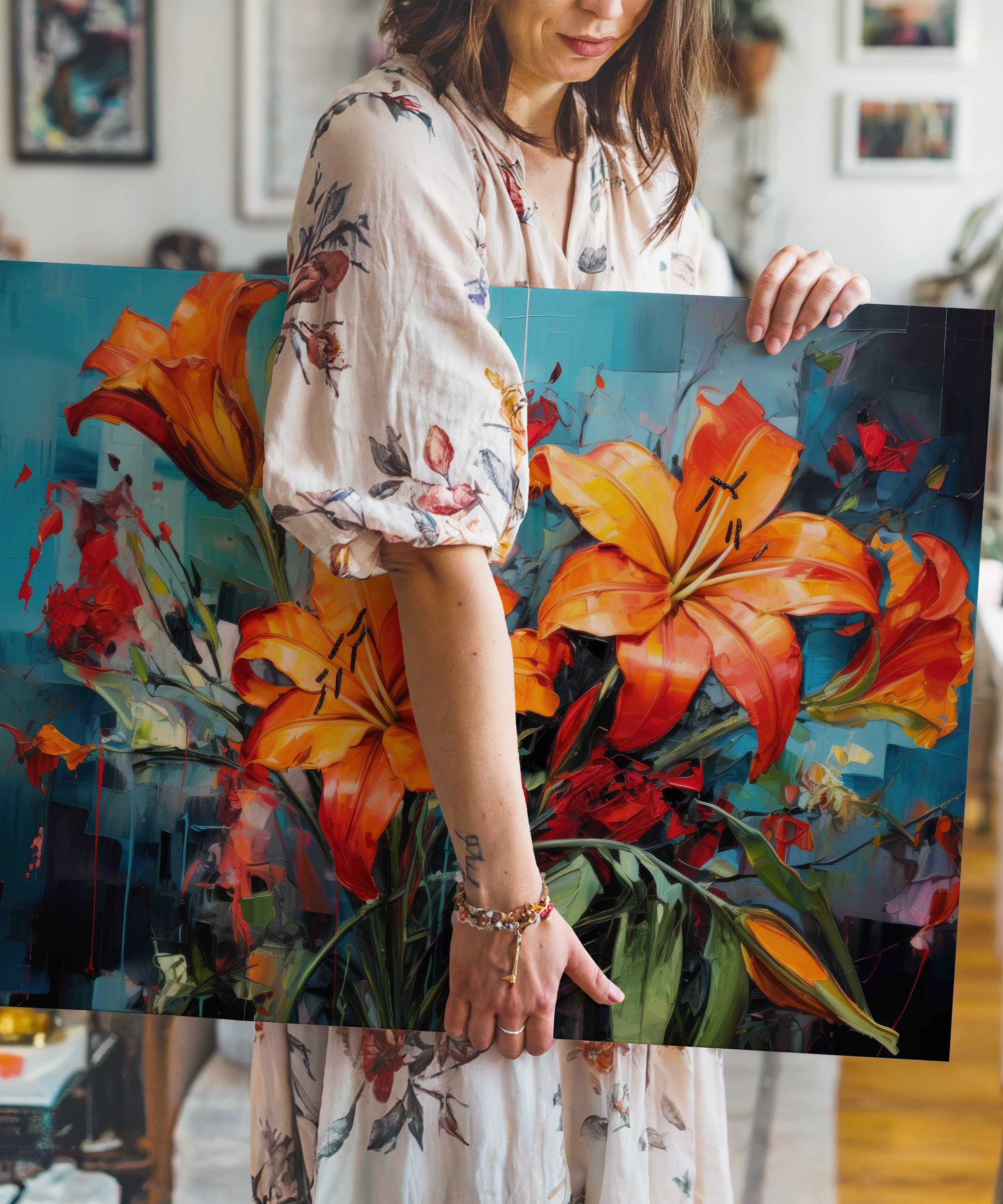 Ateş Zambakları | Yağlı Boya Dokulu Canvas Baskı