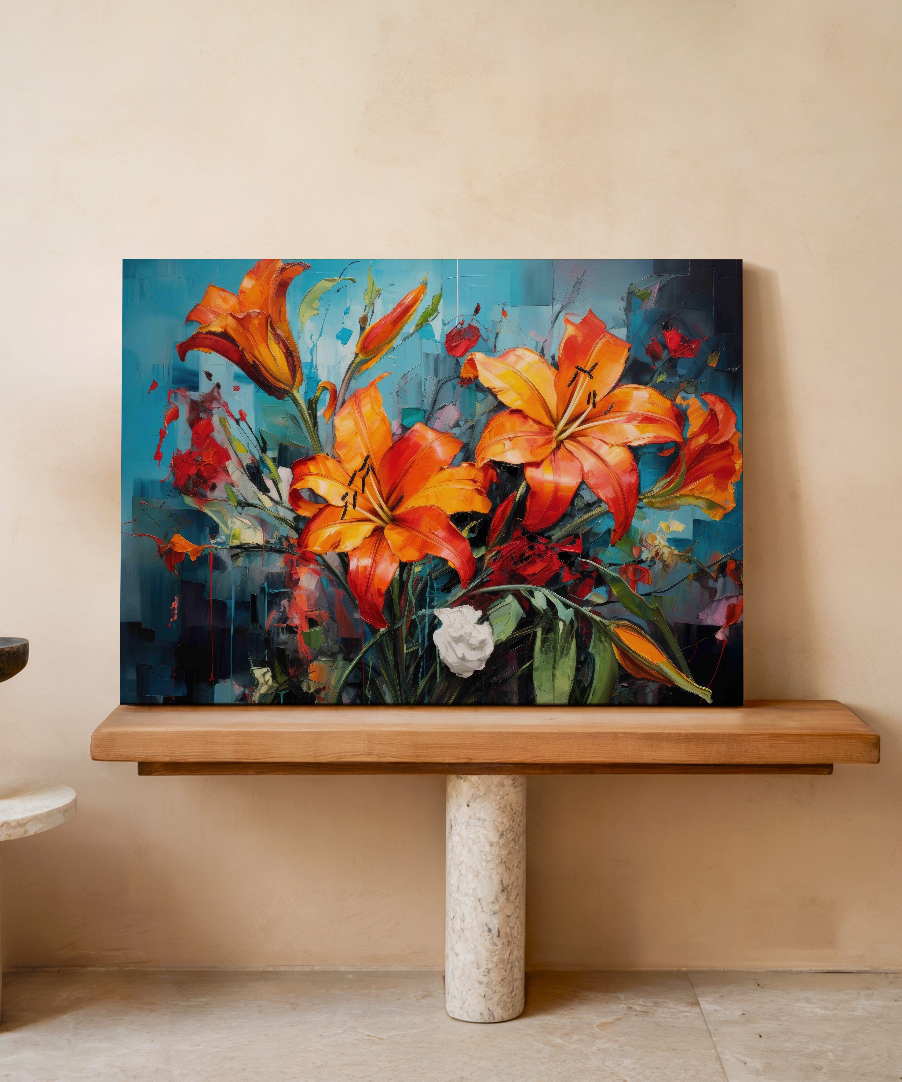 Ateş Zambakları | Yağlı Boya Dokulu Canvas Baskı