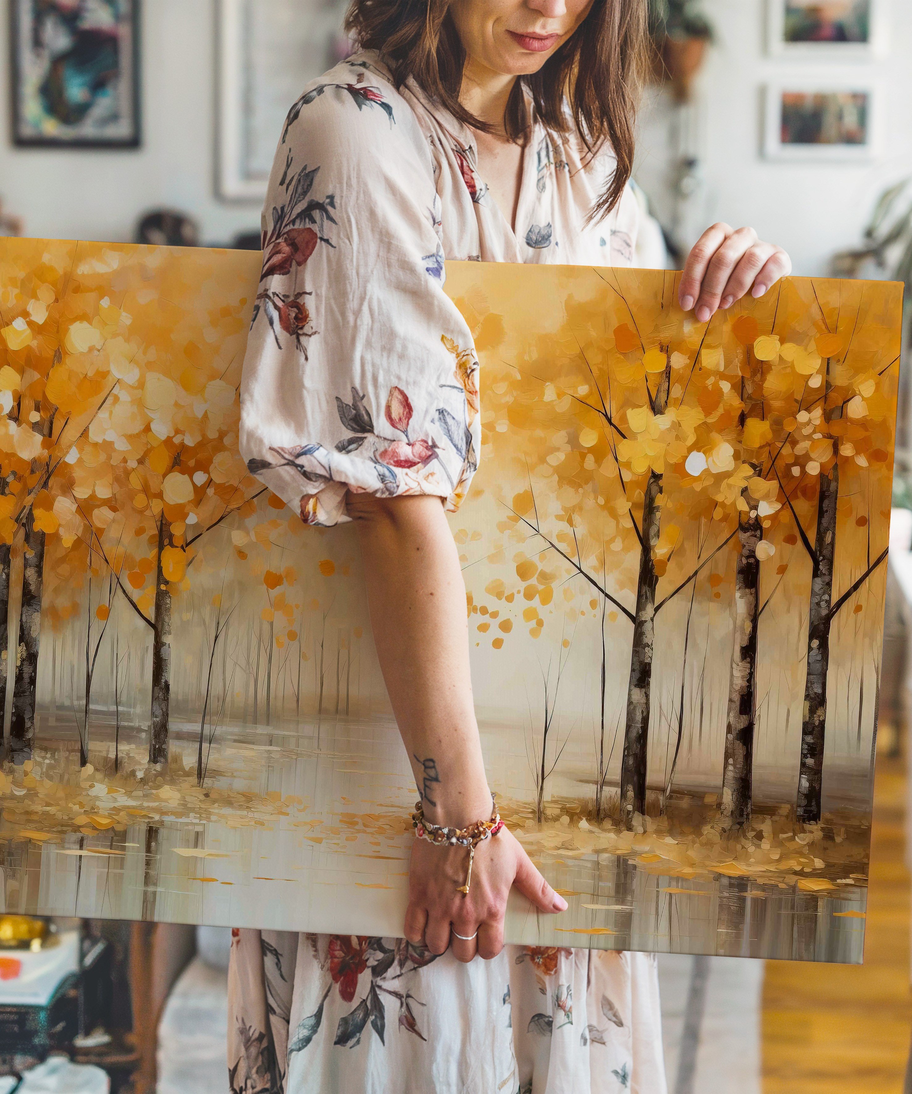 Autumn Trees | Yağlıboya dokulu canvas baskı