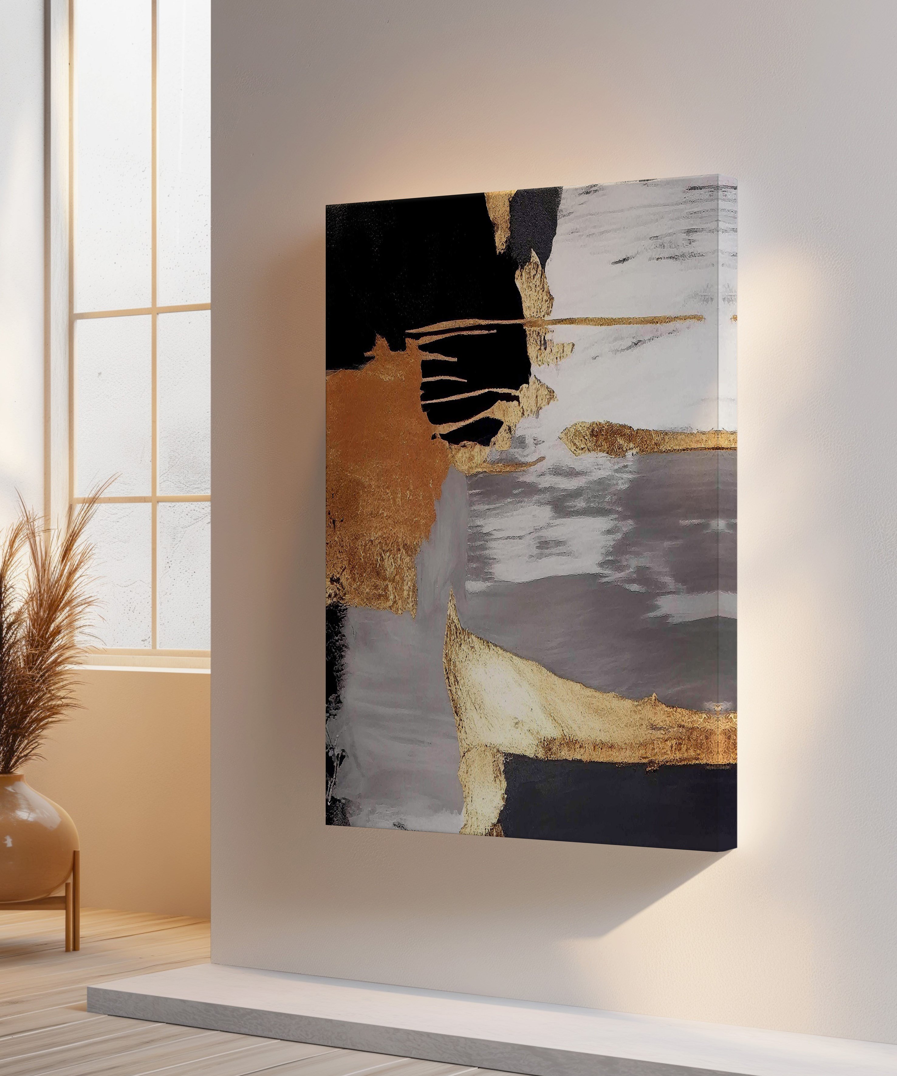 Bakır ve Altın Soyut | Yağlıboya dokulu canvas baskı
