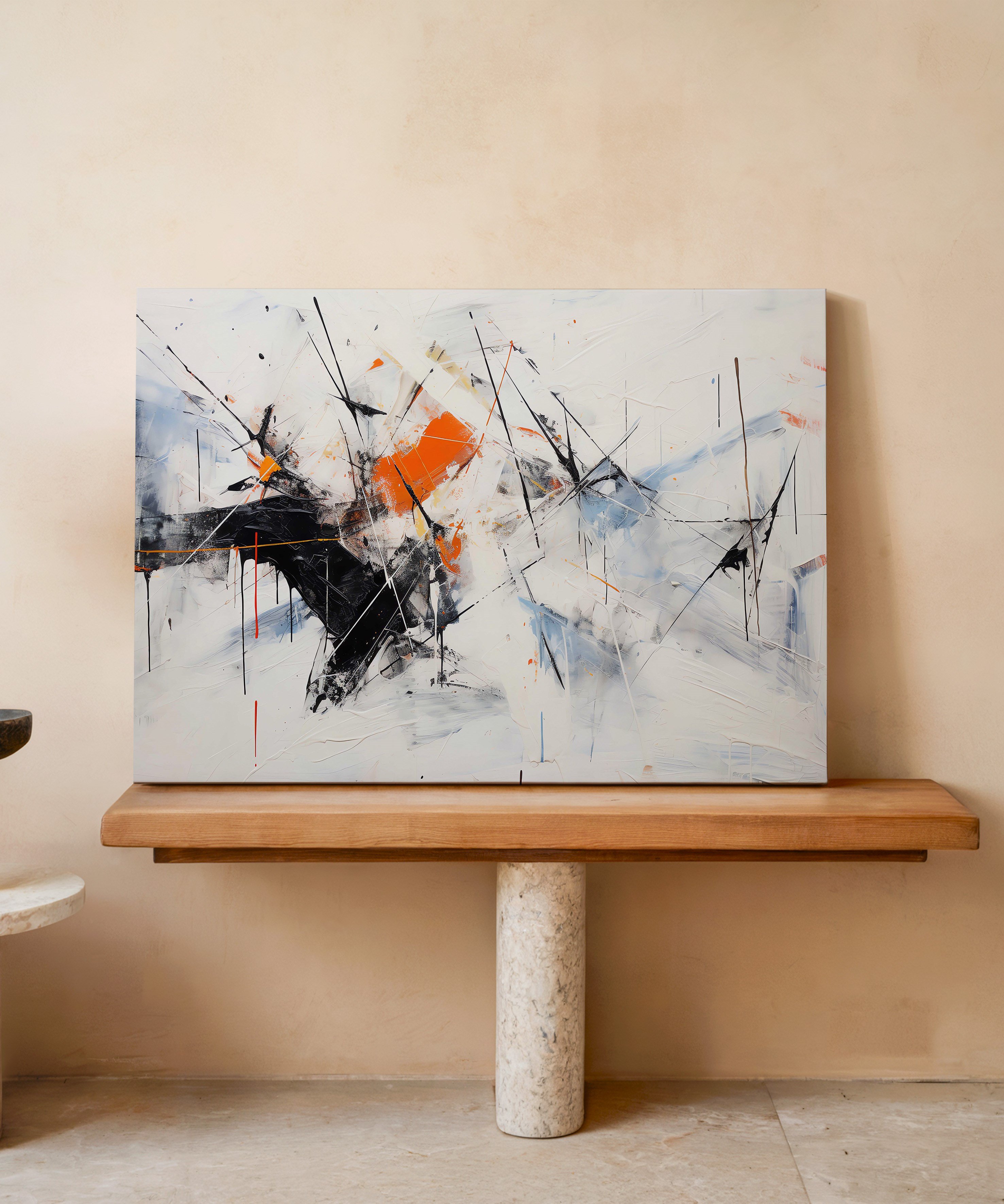 Beyaz Çizgisel | Yağlıboya dokulu canvas baskı