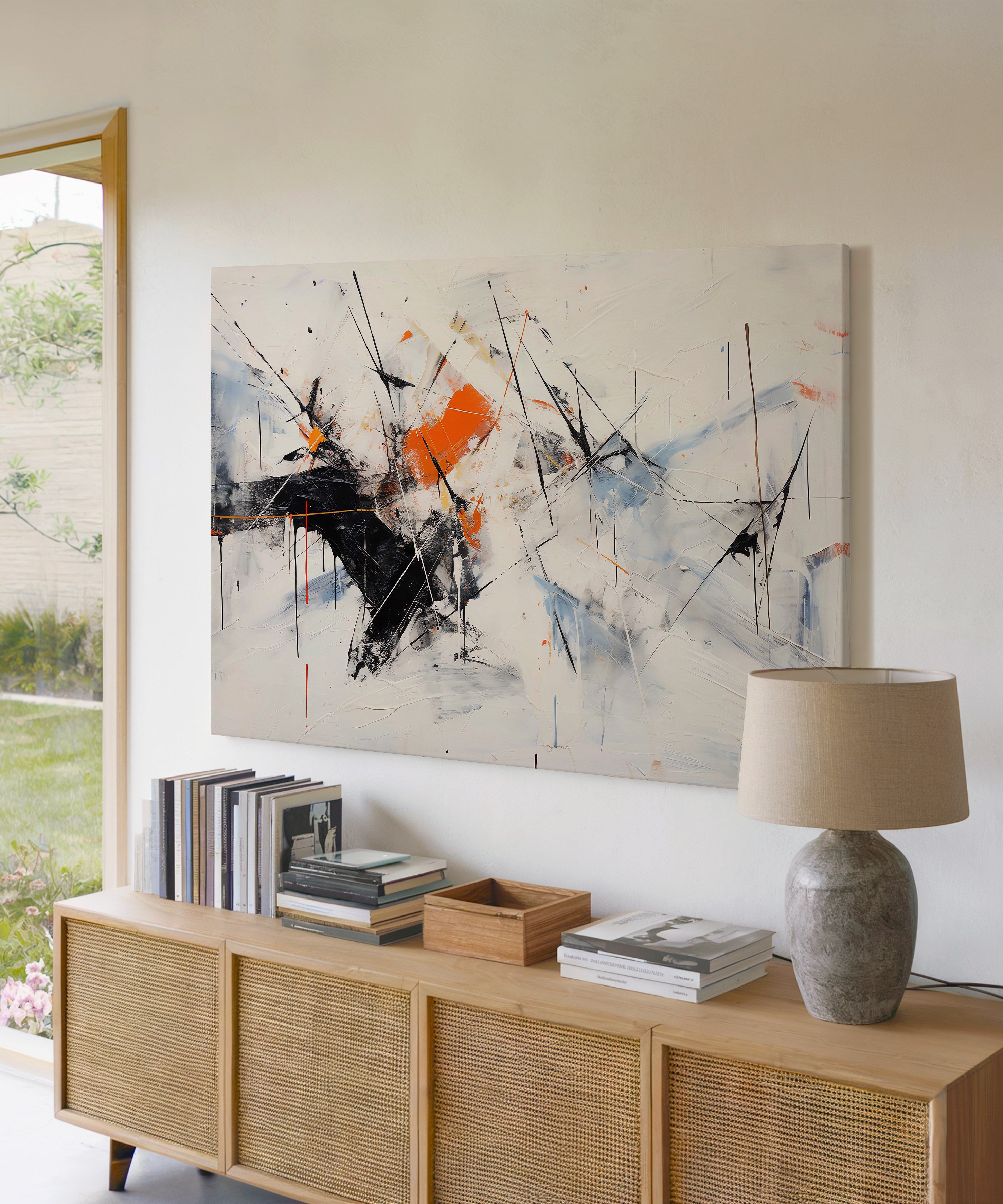 Beyaz Çizgisel | Yağlıboya dokulu canvas baskı