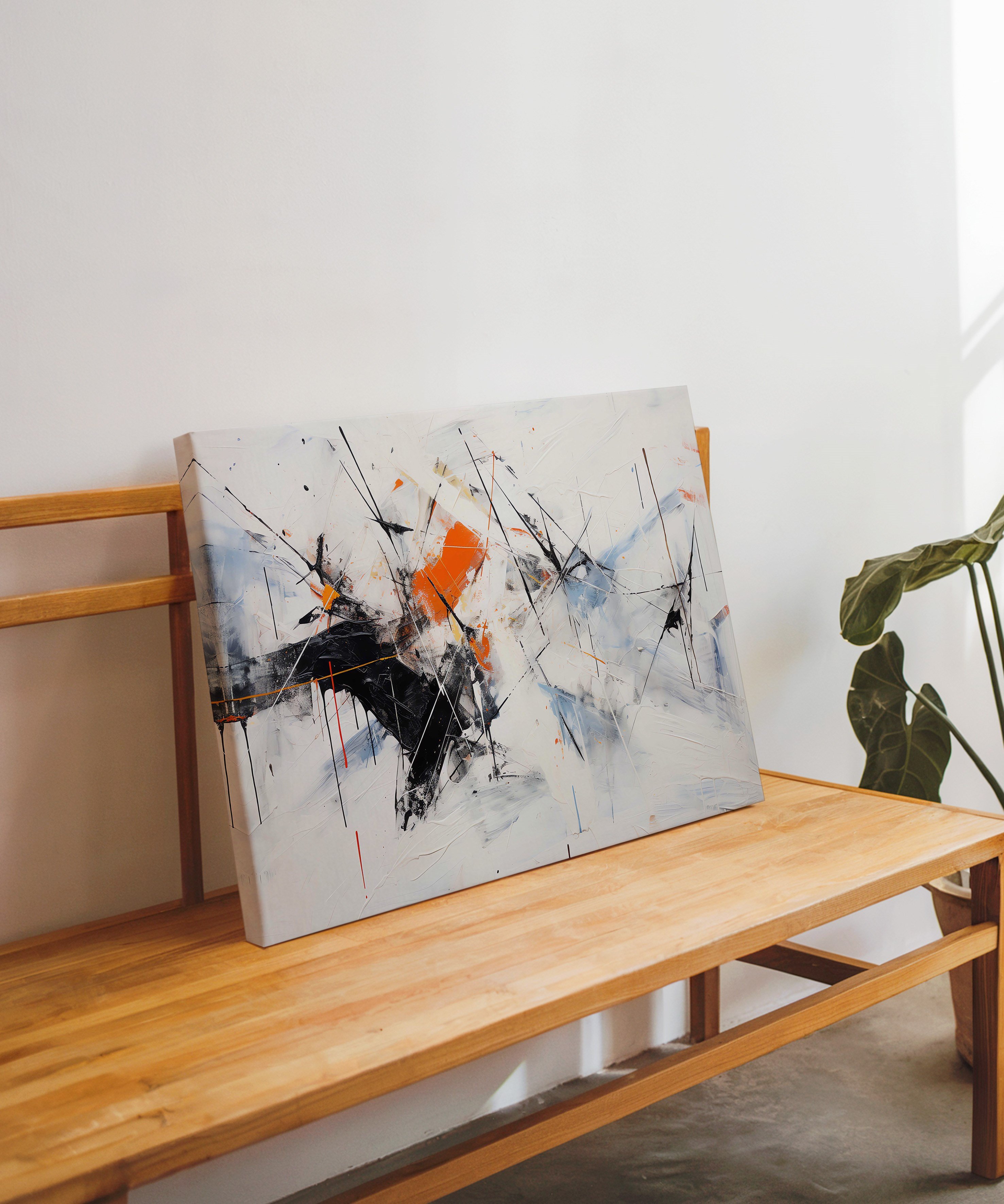 Beyaz Çizgisel | Yağlıboya dokulu canvas baskı