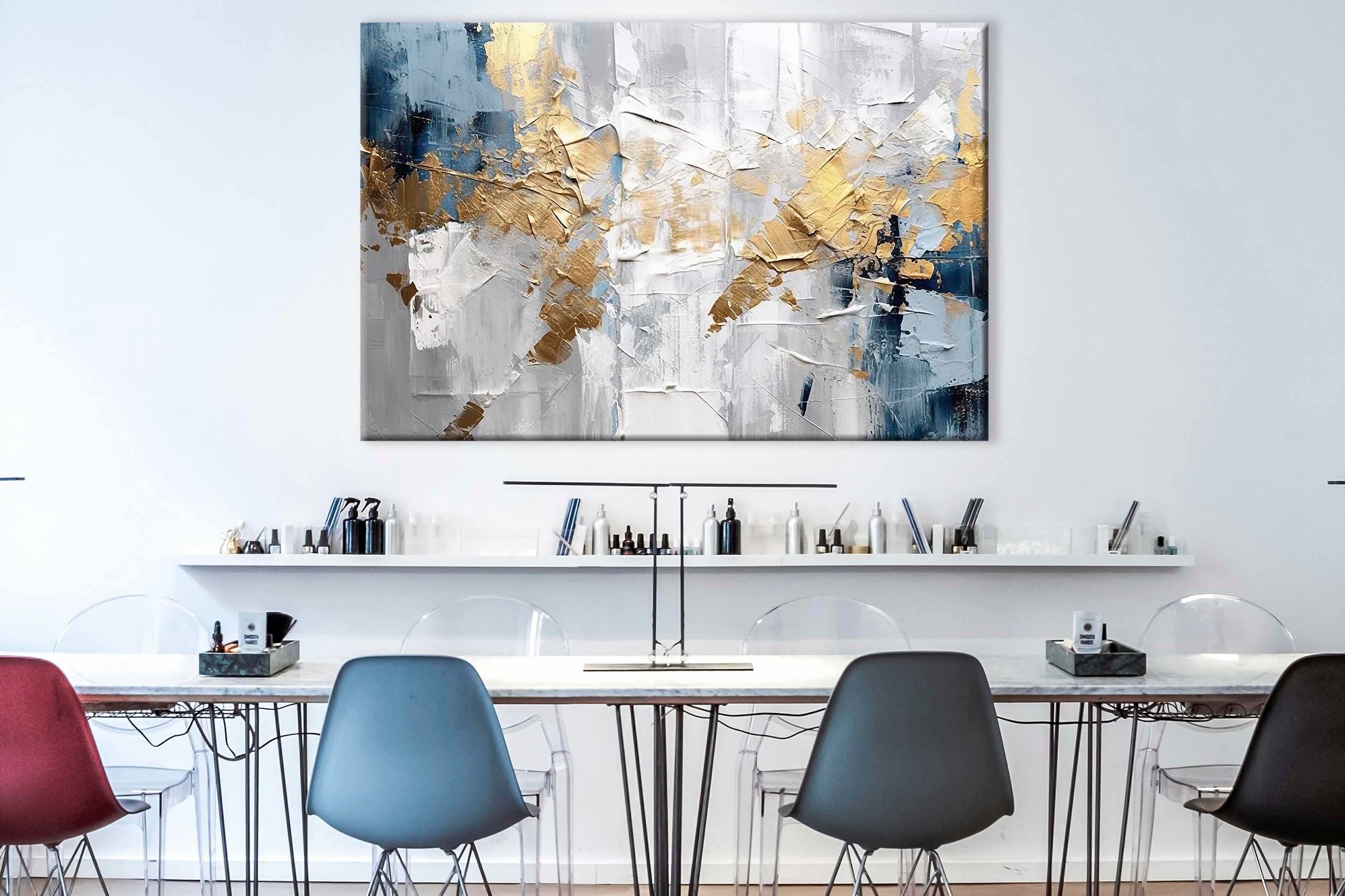 Blue and Grey Abstract | Yağlıboya dokulu canvas baskı