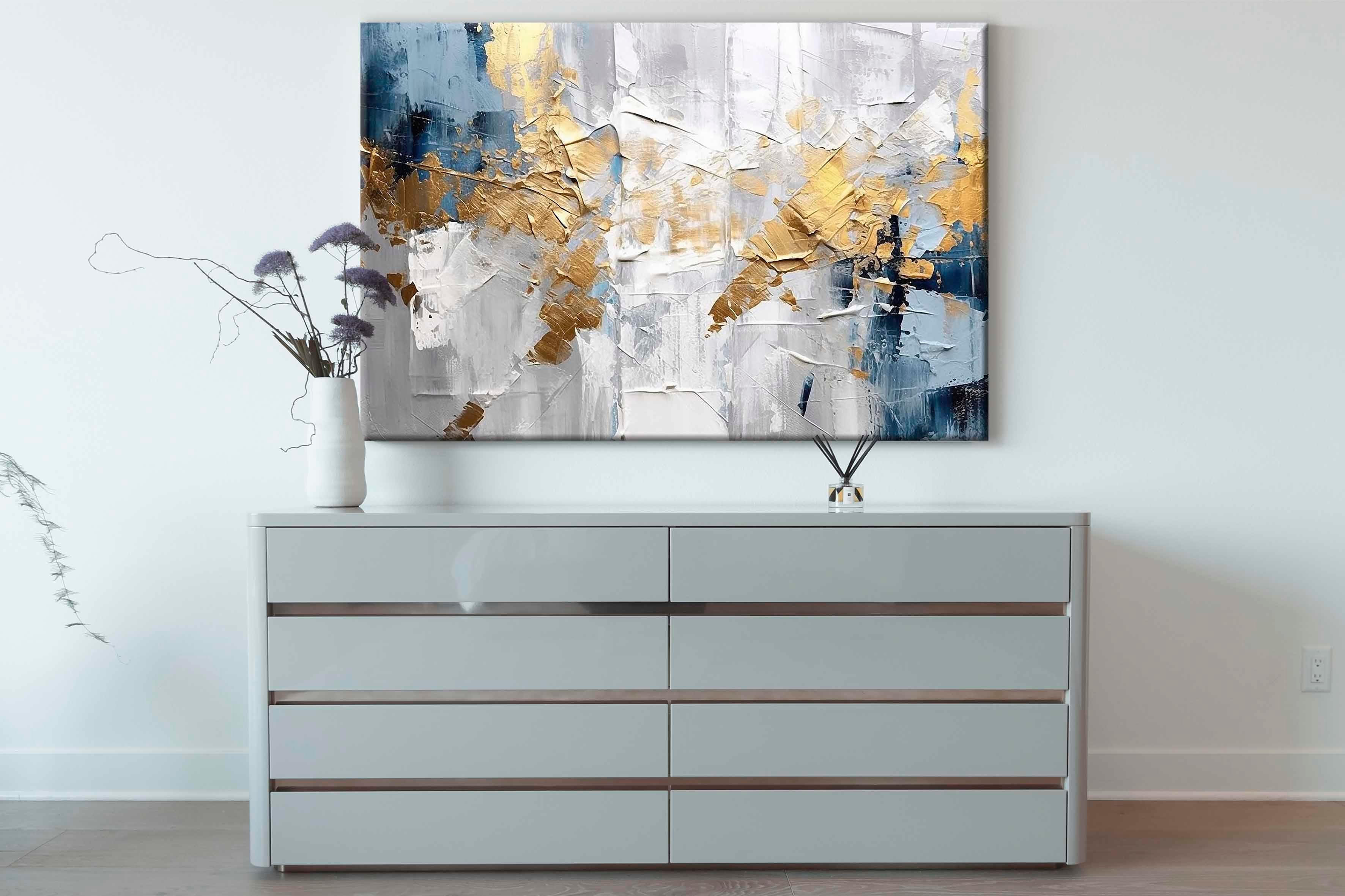 Blue and Grey Abstract | Yağlıboya dokulu canvas baskı