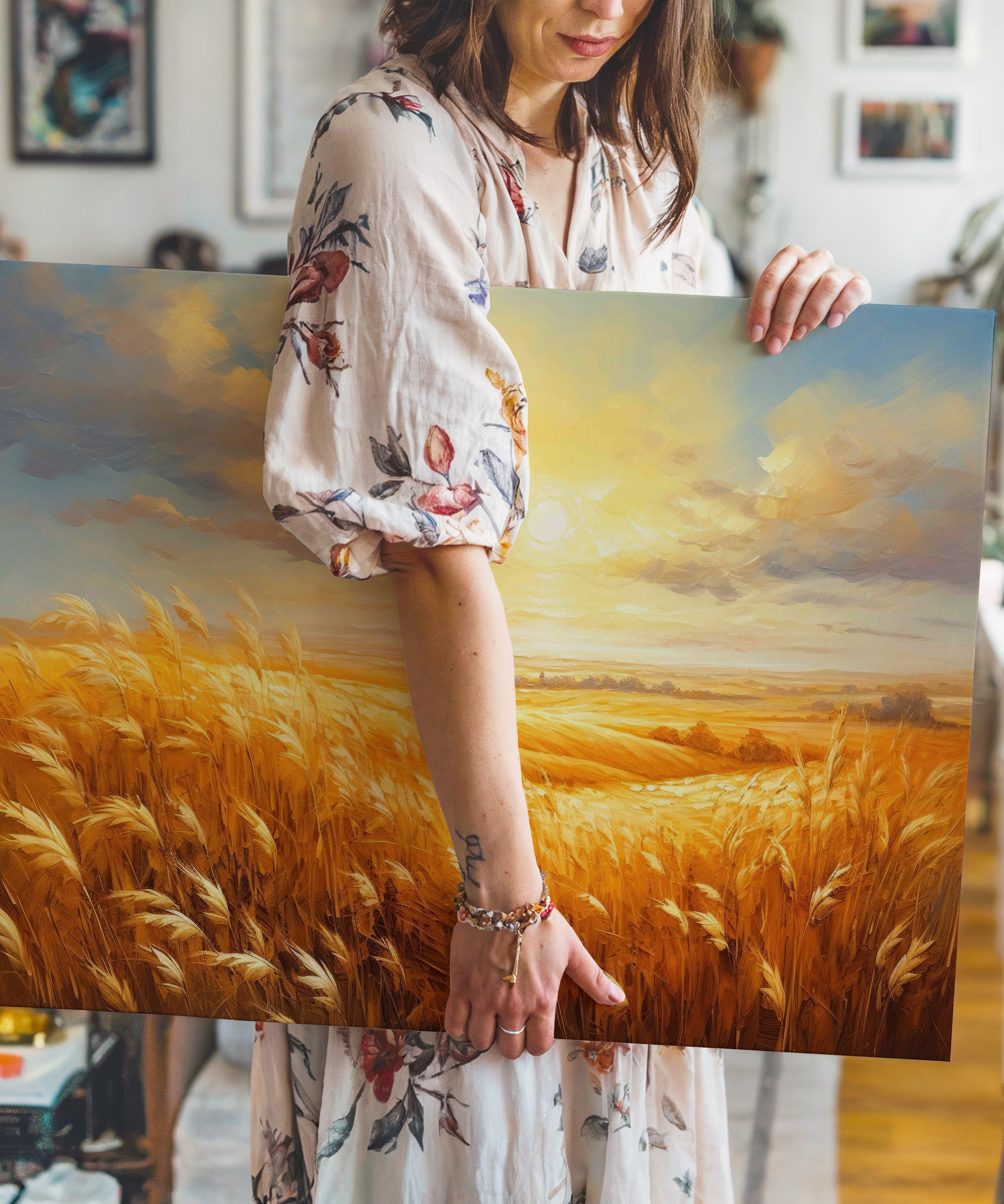 Buğdası Tarlası 2 | Yağlıboya dokulu canvas baskı