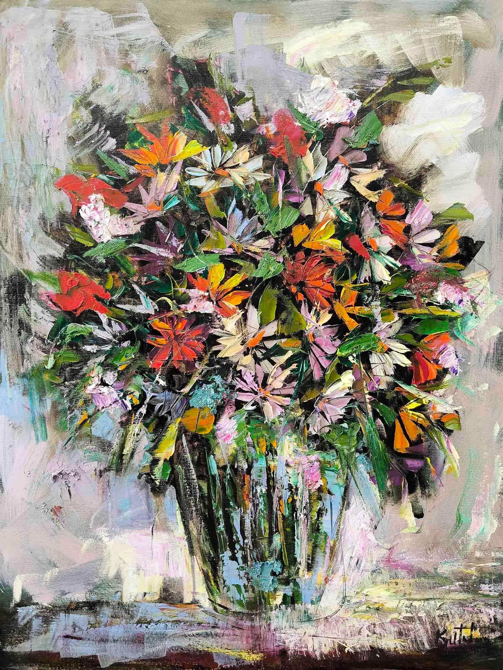 Cam Vazoda Kır Çiçekleri | Yağlı Boya Tablo