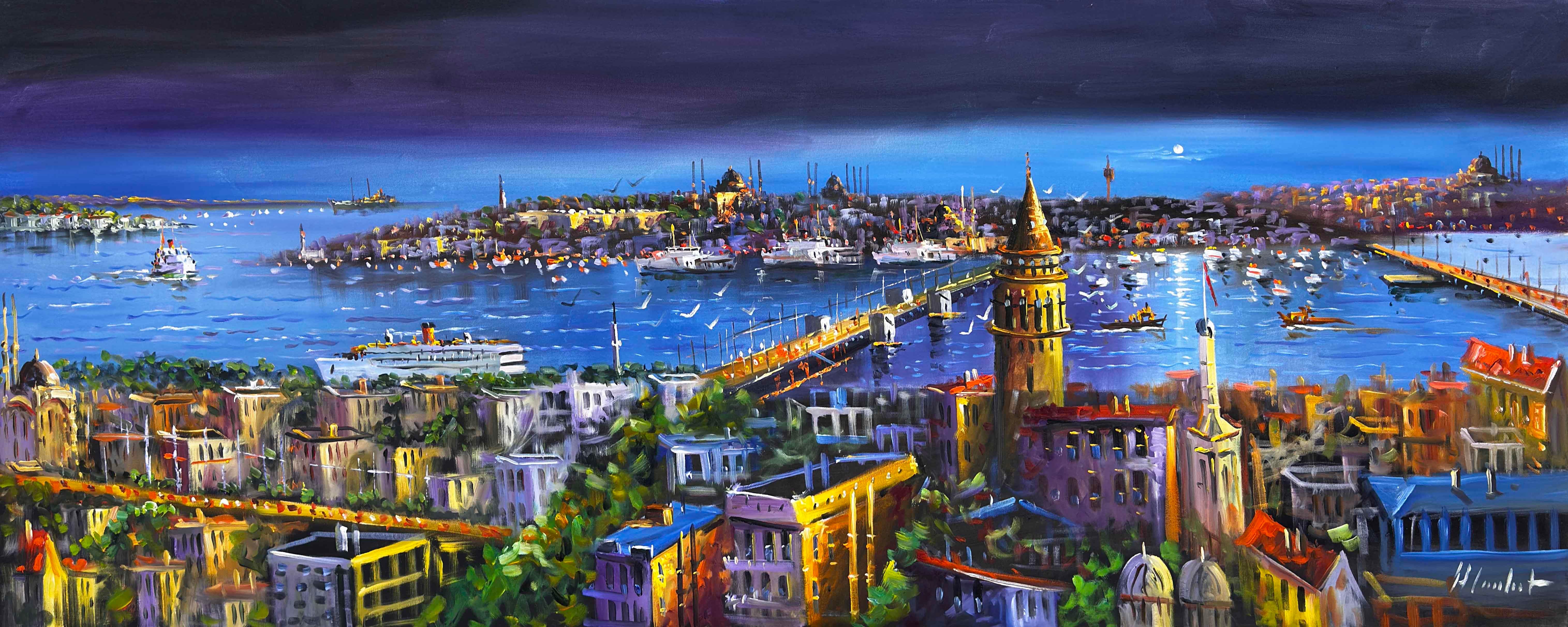 Canlı Renkler ve Kuşbakışı İstanbul | Yağlı Boya Tablo