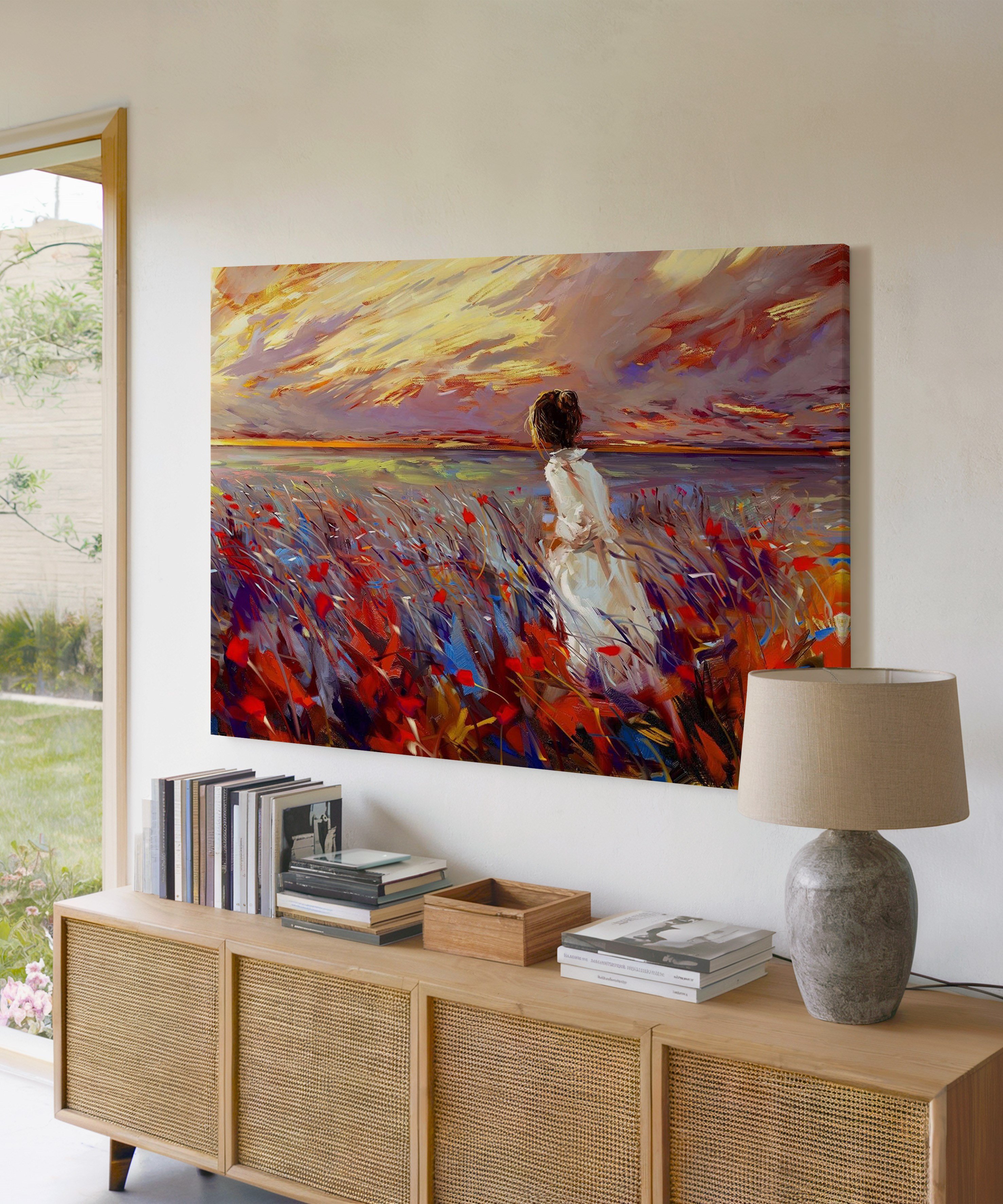 Çiçekler Arasında | Yağlıboya dokulu canvas baskı