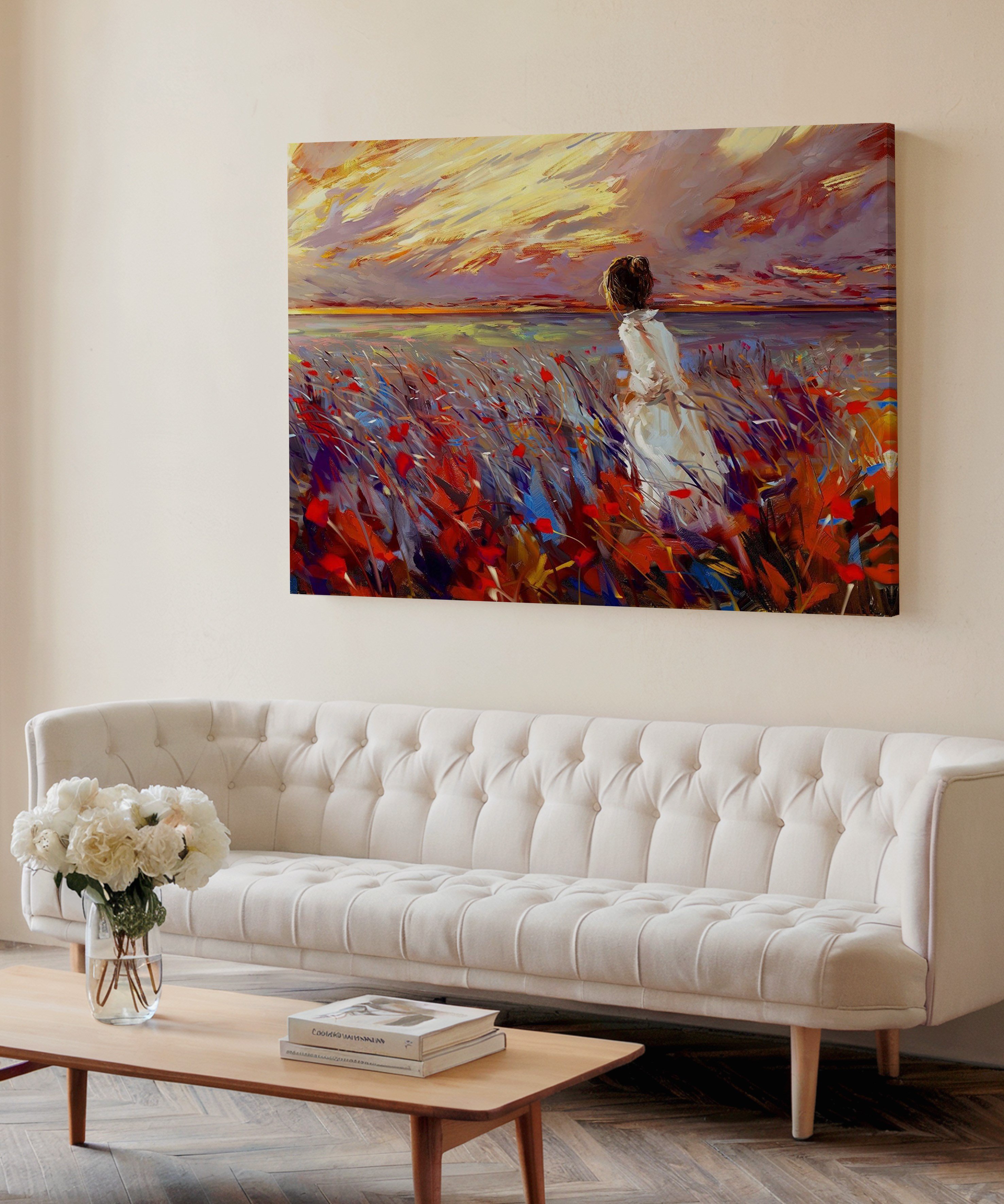 Çiçekler Arasında | Yağlıboya dokulu canvas baskı
