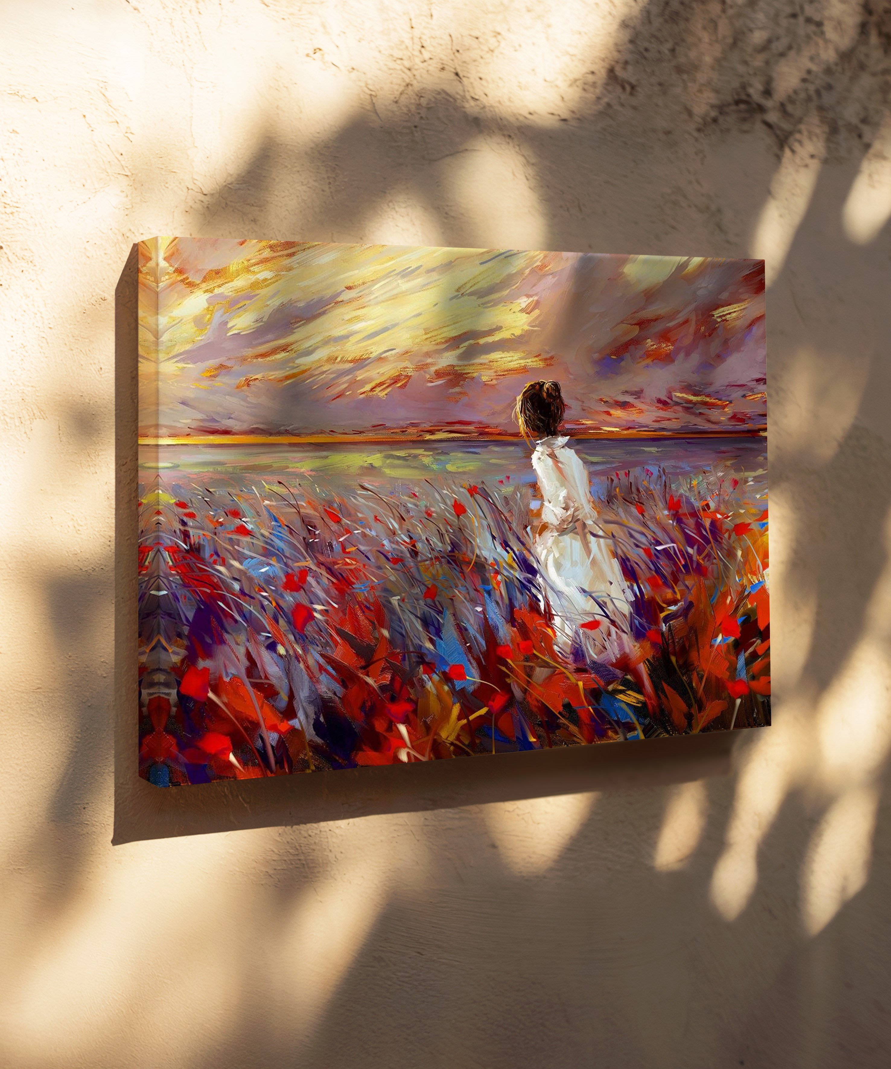 Çiçekler Arasında | Yağlıboya dokulu canvas baskı
