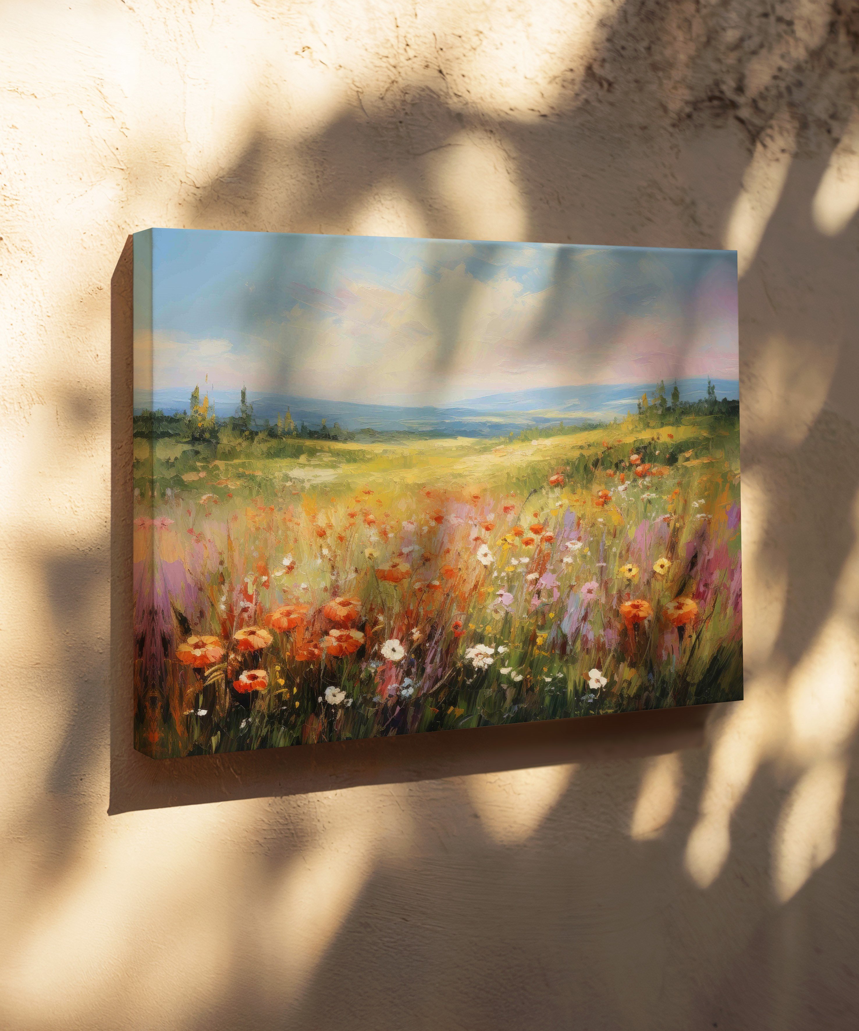 Çiçeklere Düşen Işık | Yağlı Boya Dokulu Canvas Baskı
