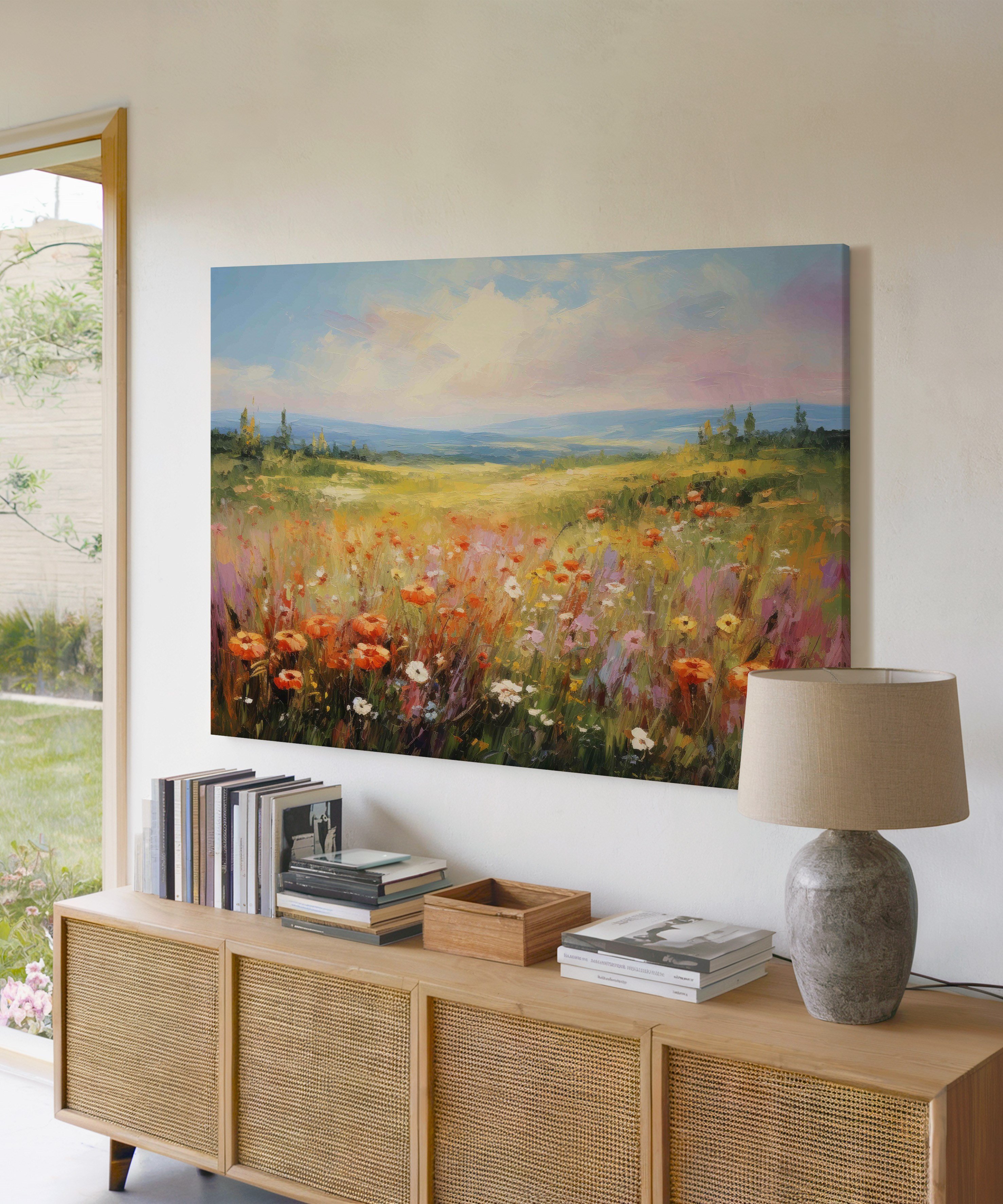 Çiçeklere Düşen Işık | Yağlı Boya Dokulu Canvas Baskı