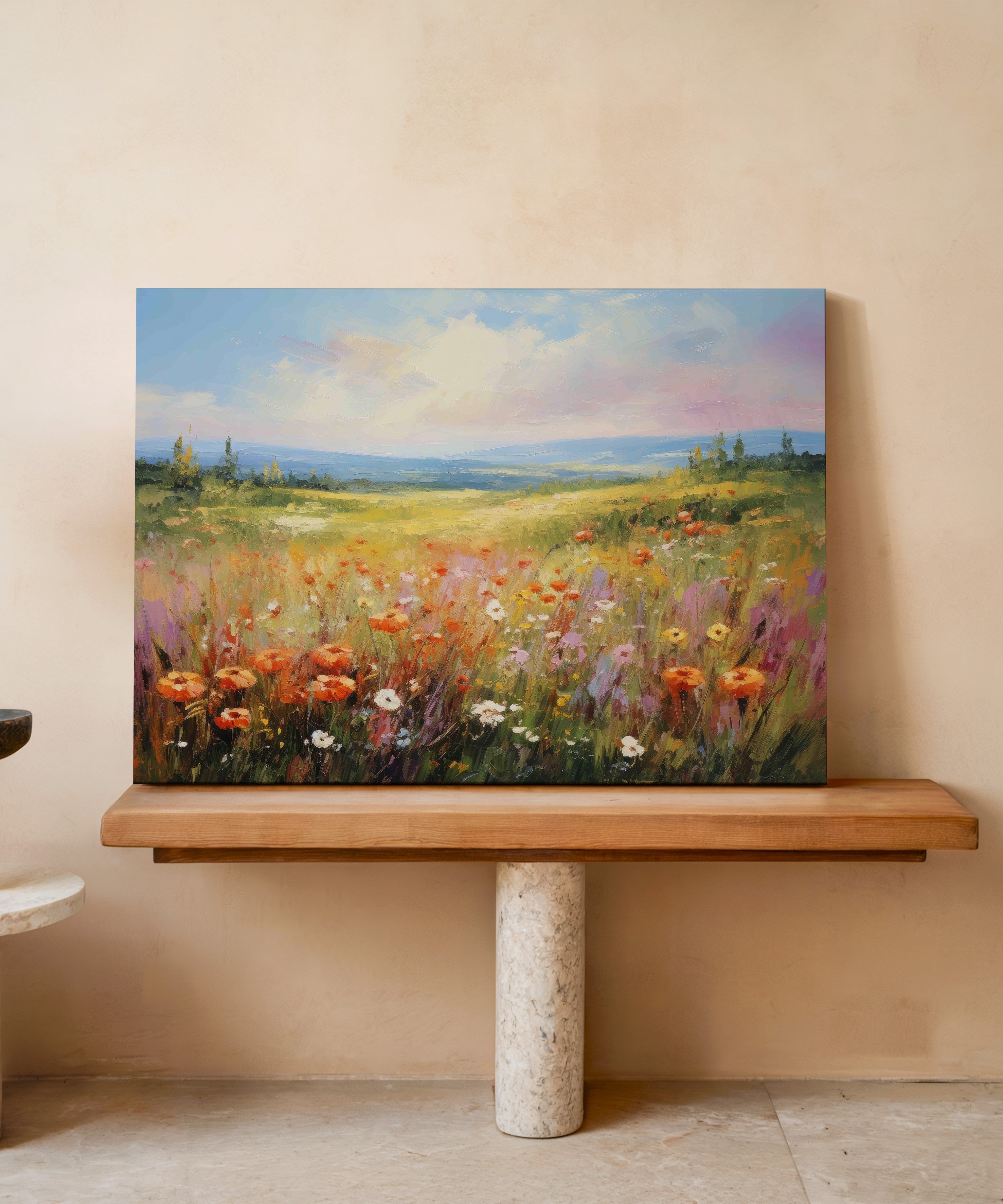 Çiçeklere Düşen Işık | Yağlı Boya Dokulu Canvas Baskı