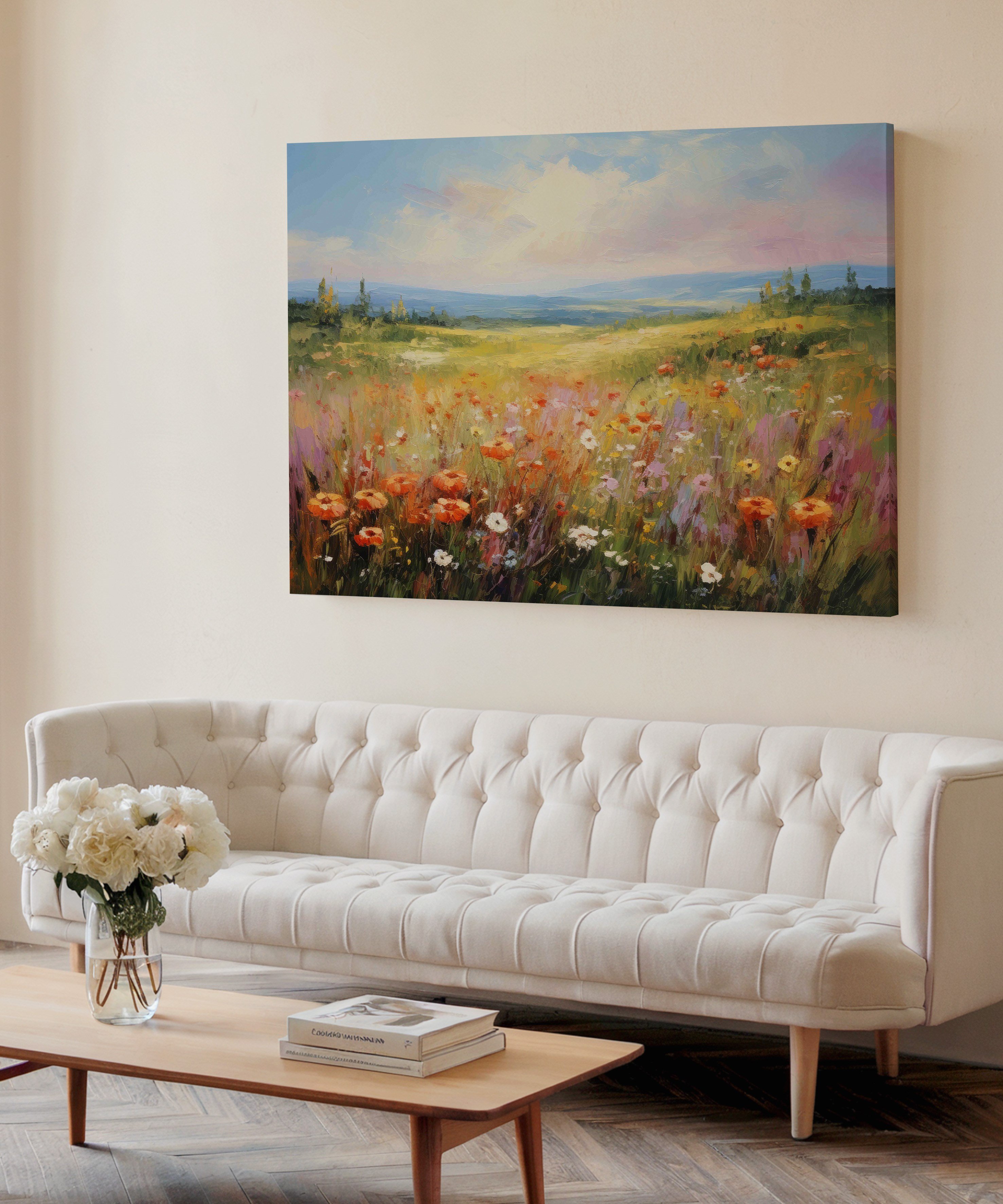 Çiçeklere Düşen Işık | Yağlı Boya Dokulu Canvas Baskı