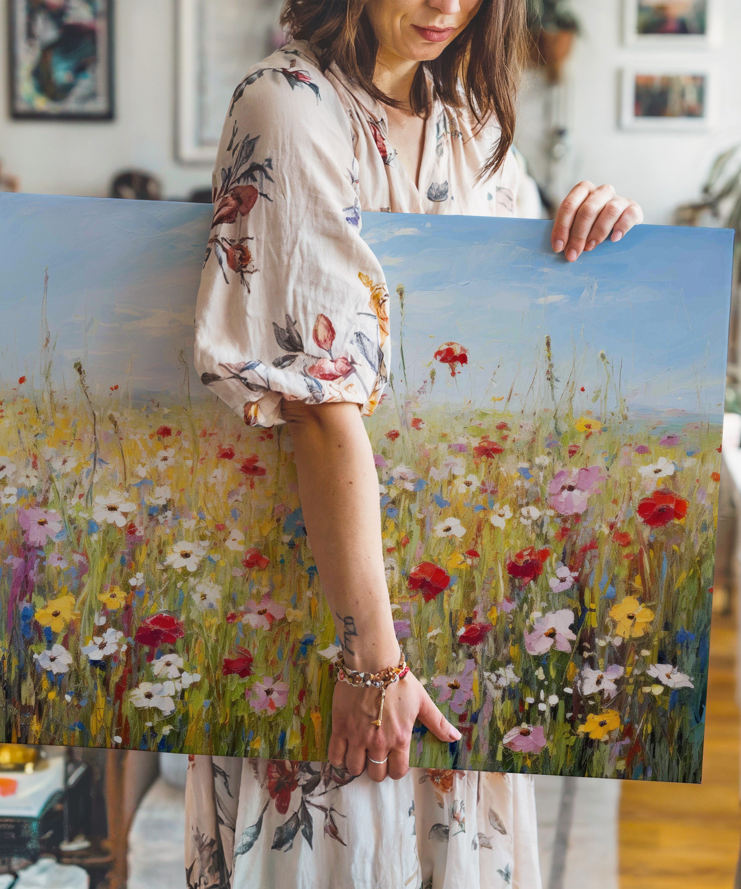 Çiçeklerin Sessizliği | Yağlı Boya Dokulu Canvas Baskı