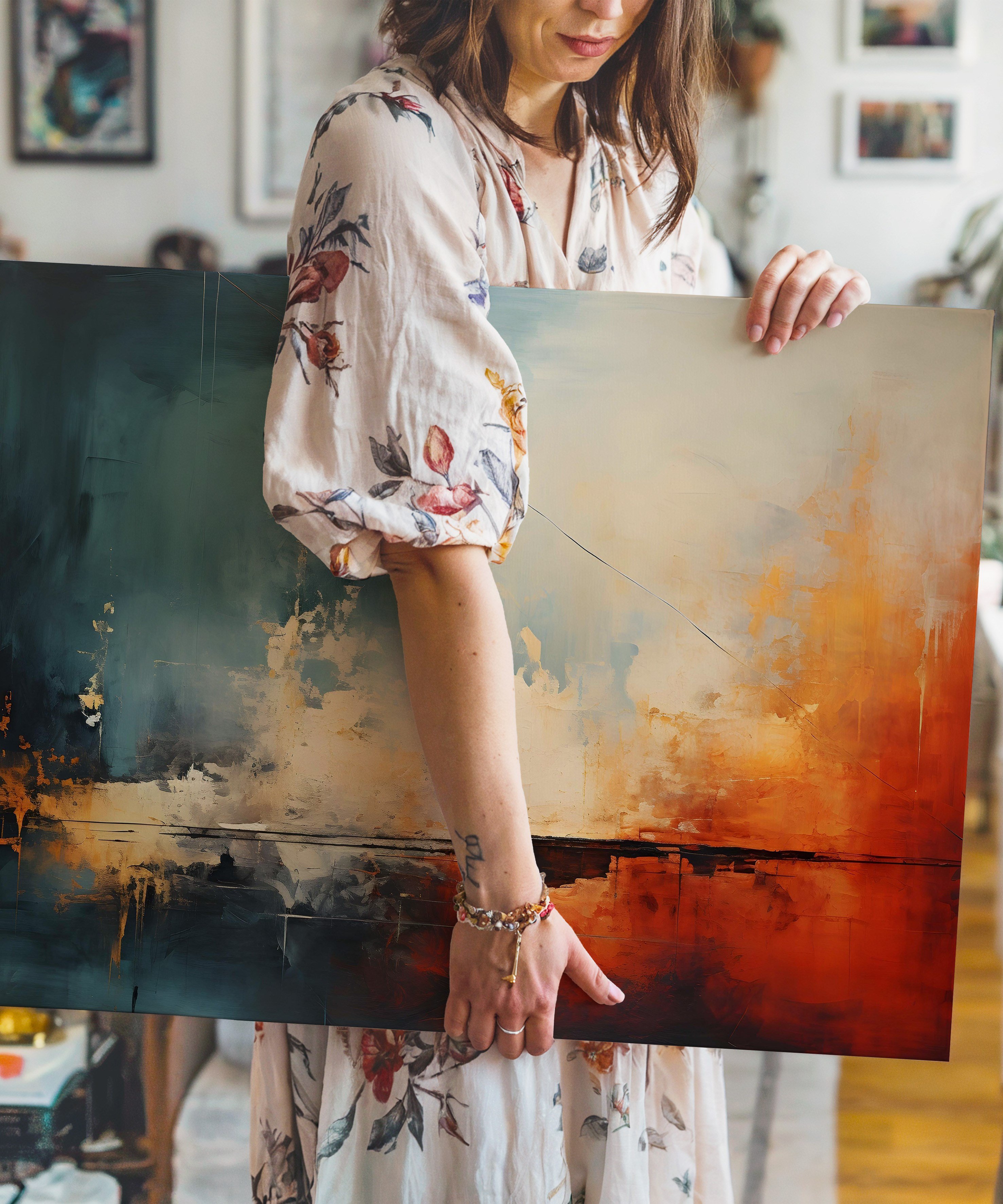 Çizgisel 2 | Yağlıboya dokulu canvas baskı