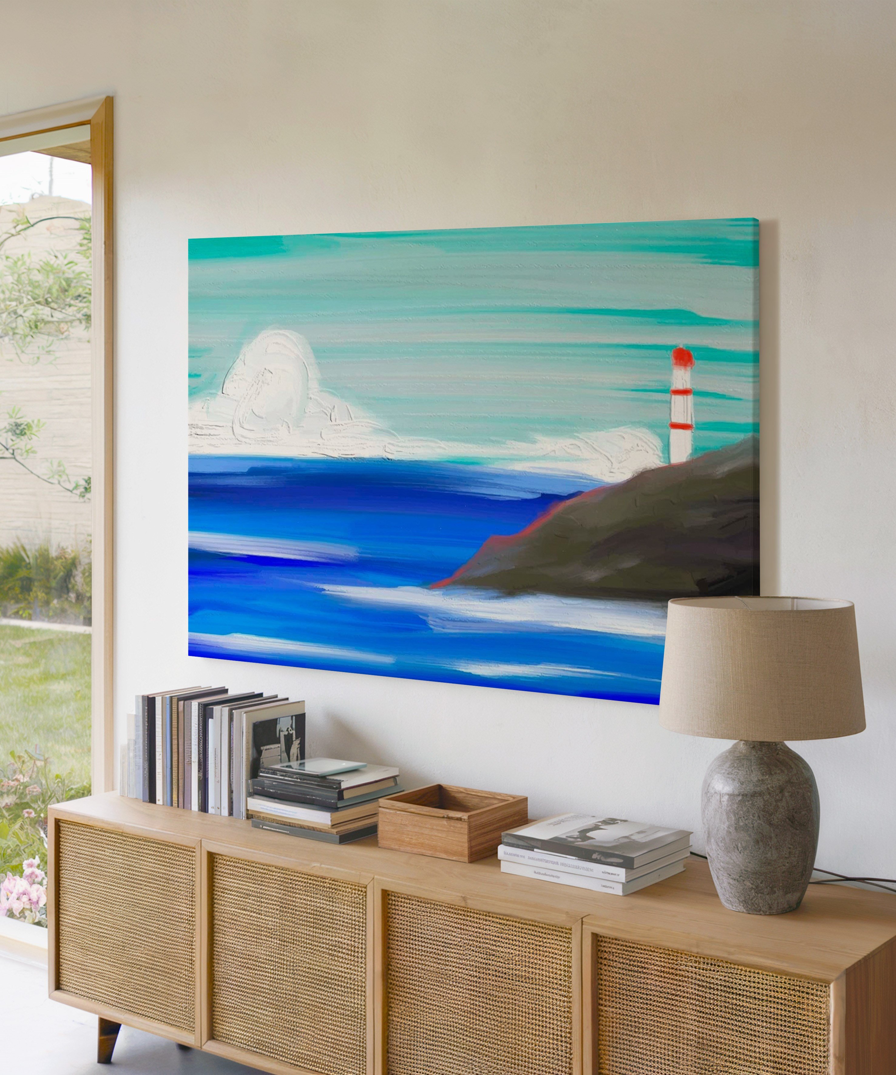 Deniz Feneri | Yağlıboya dokulu canvas baskı