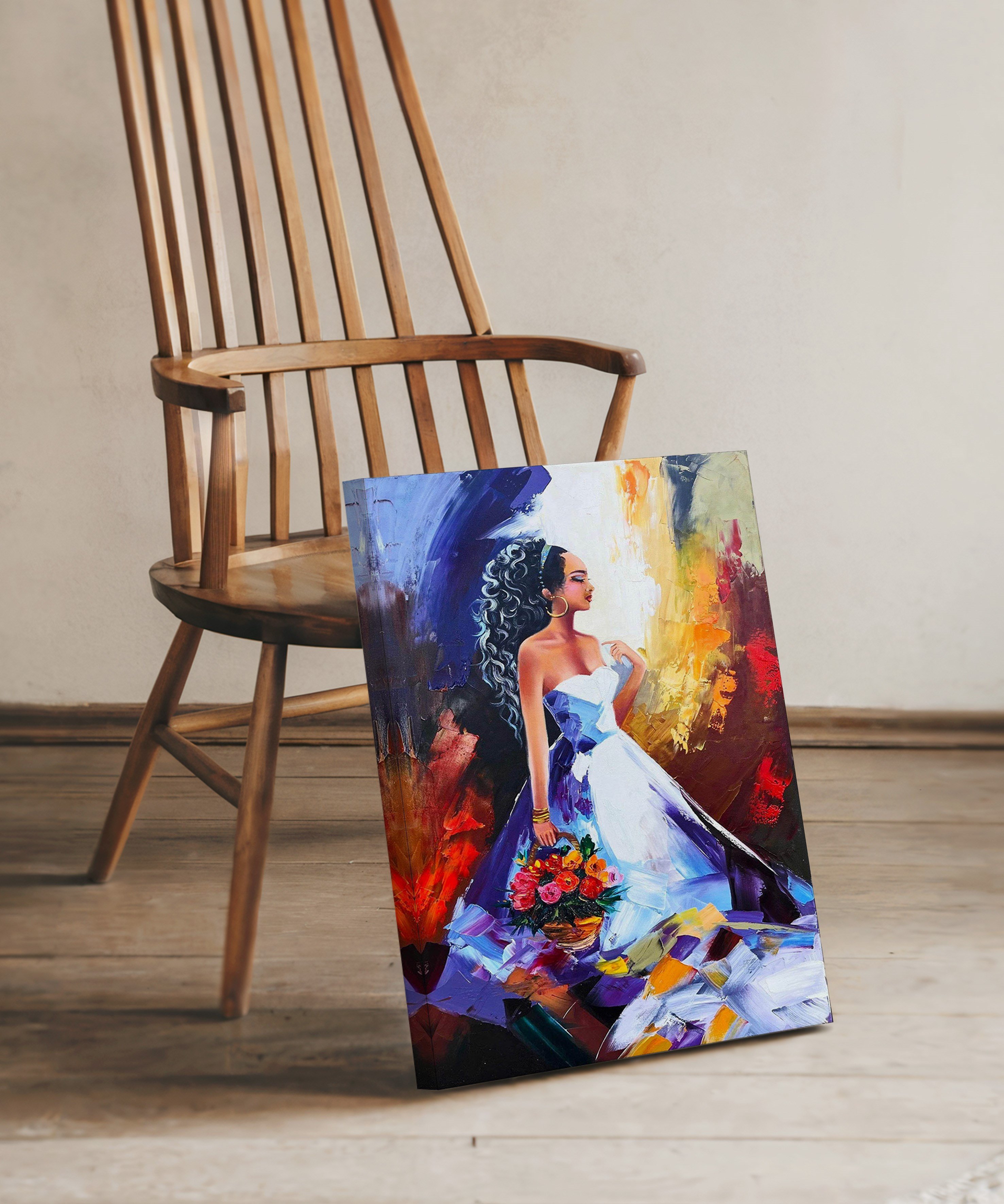Elimde çiçek sepeti  | Yağlıboya dokulu canvas baskı