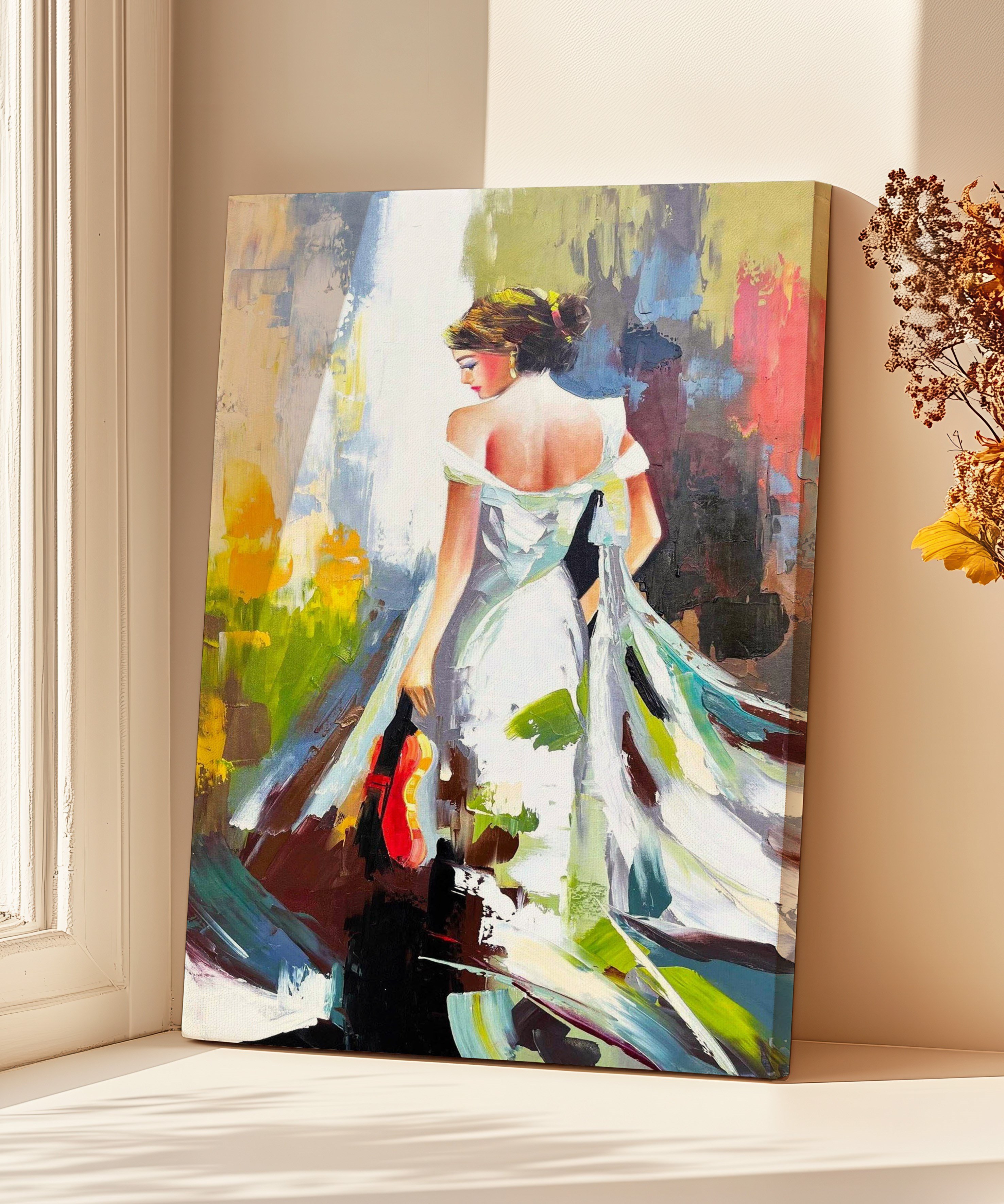 Elimde keman ve özgürlük rüzgarı  | Yağlıboya dokulu canvas baskı