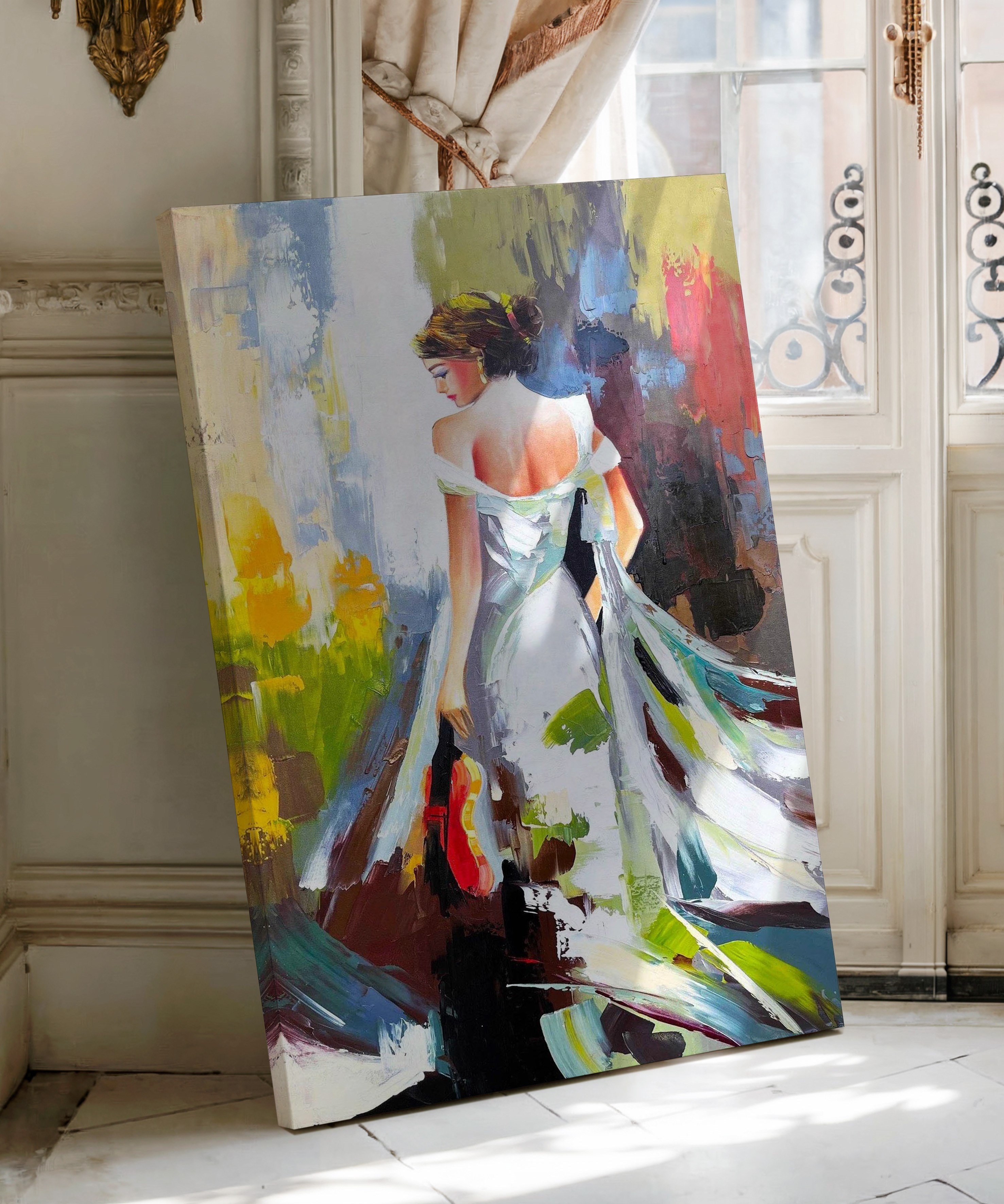 Elimde keman ve özgürlük rüzgarı  | Yağlıboya dokulu canvas baskı