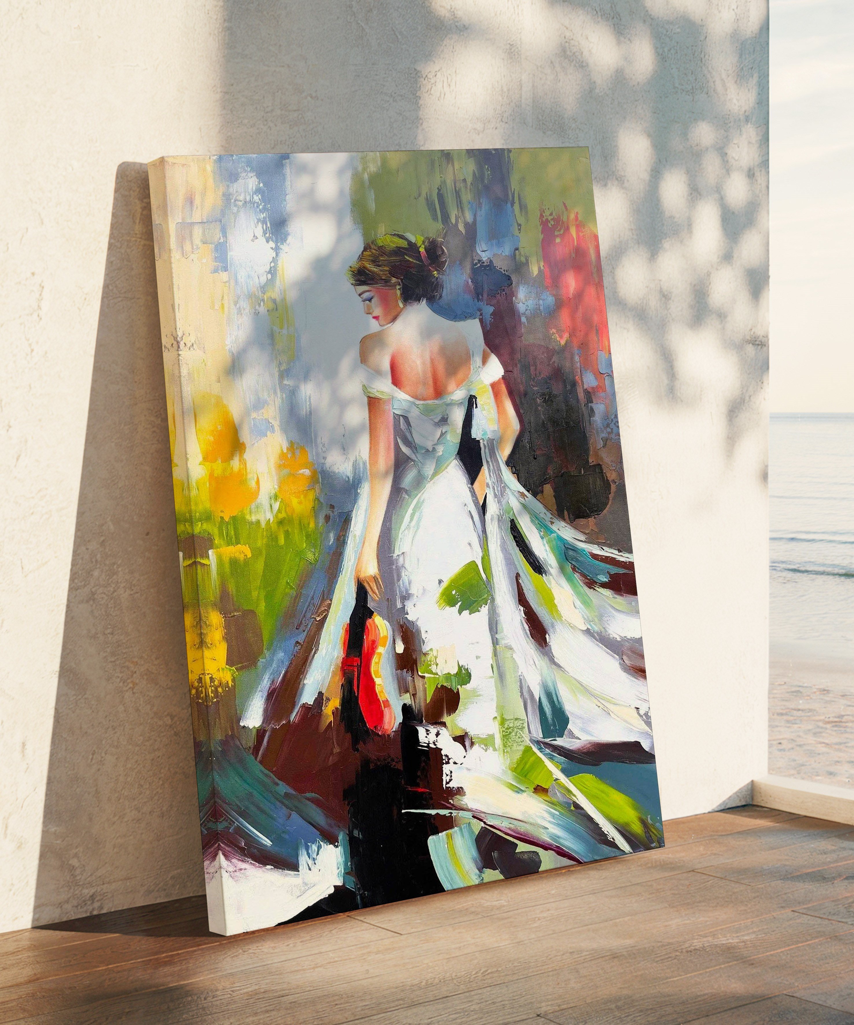 Elimde keman ve özgürlük rüzgarı  | Yağlıboya dokulu canvas baskı