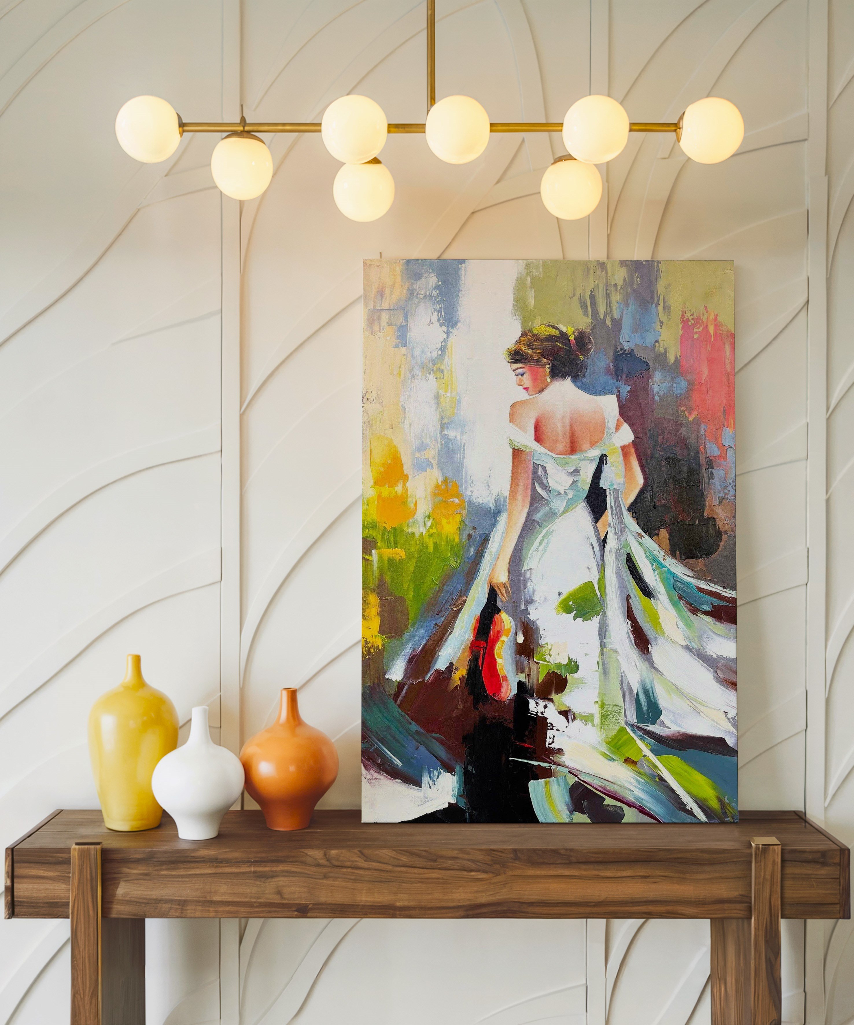 Elimde keman ve özgürlük rüzgarı  | Yağlıboya dokulu canvas baskı