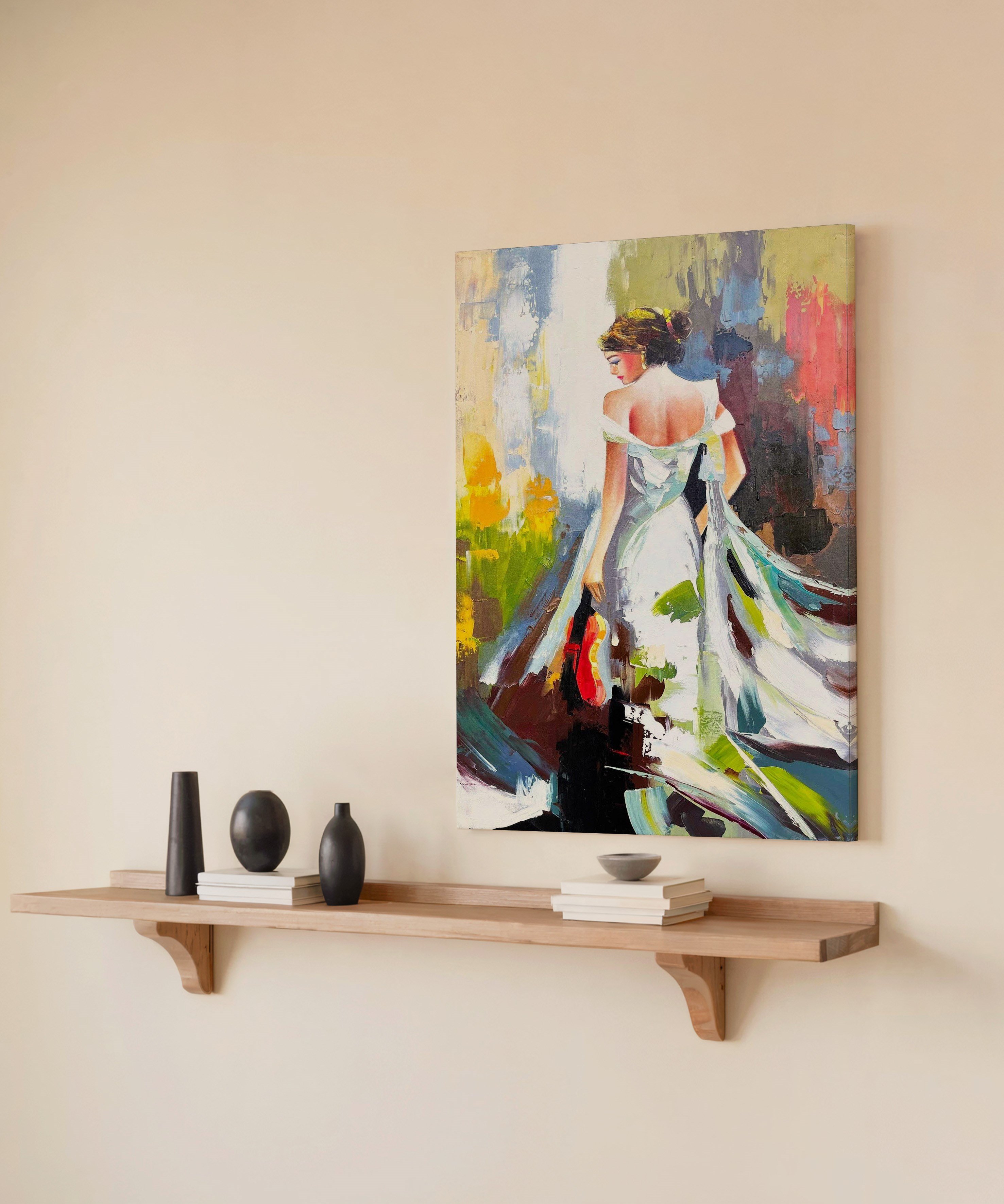 Elimde keman ve özgürlük rüzgarı  | Yağlıboya dokulu canvas baskı