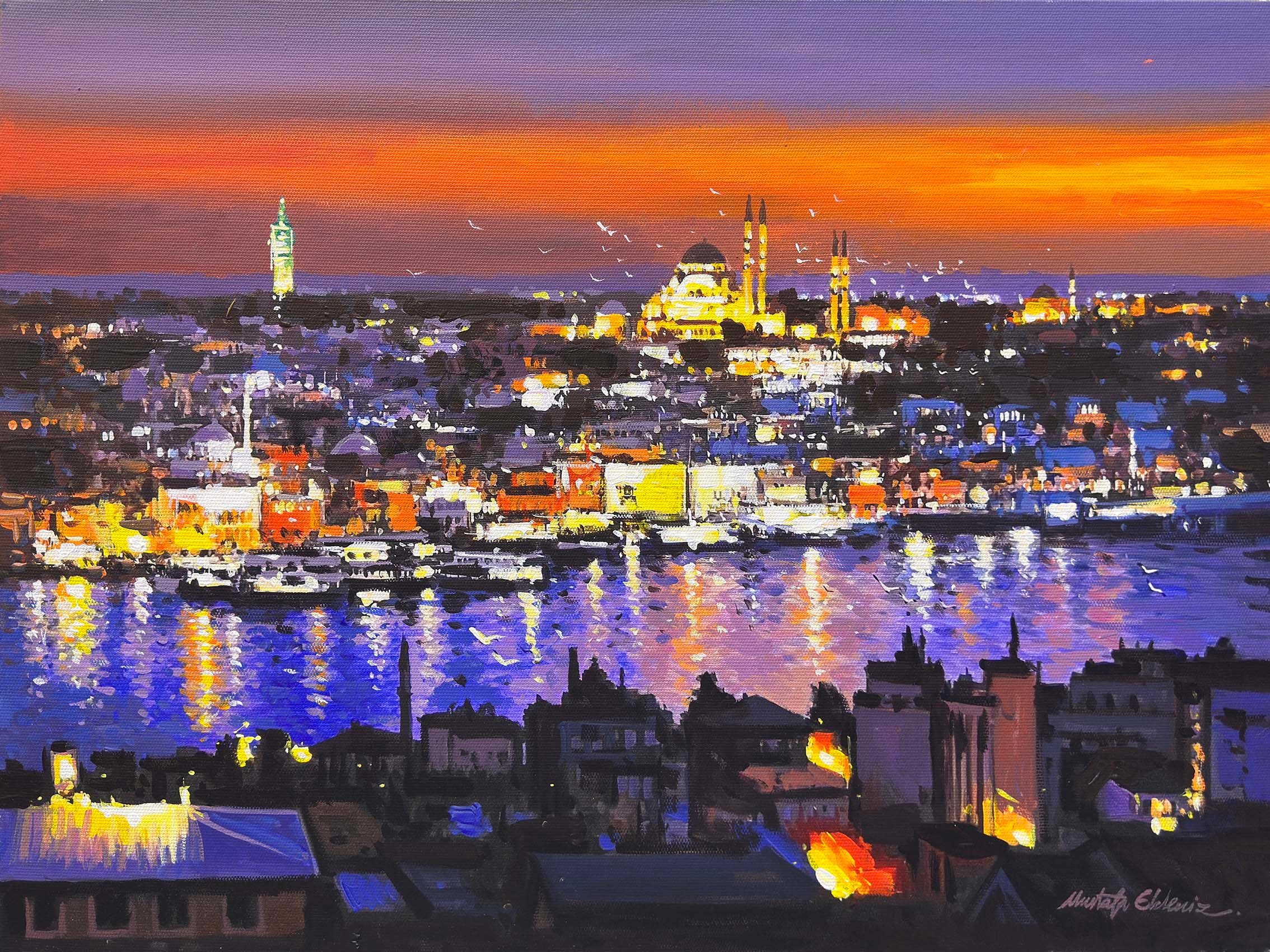 Eminönü Sırtlarında Gün Batımı | Yağlı Boya Tablo