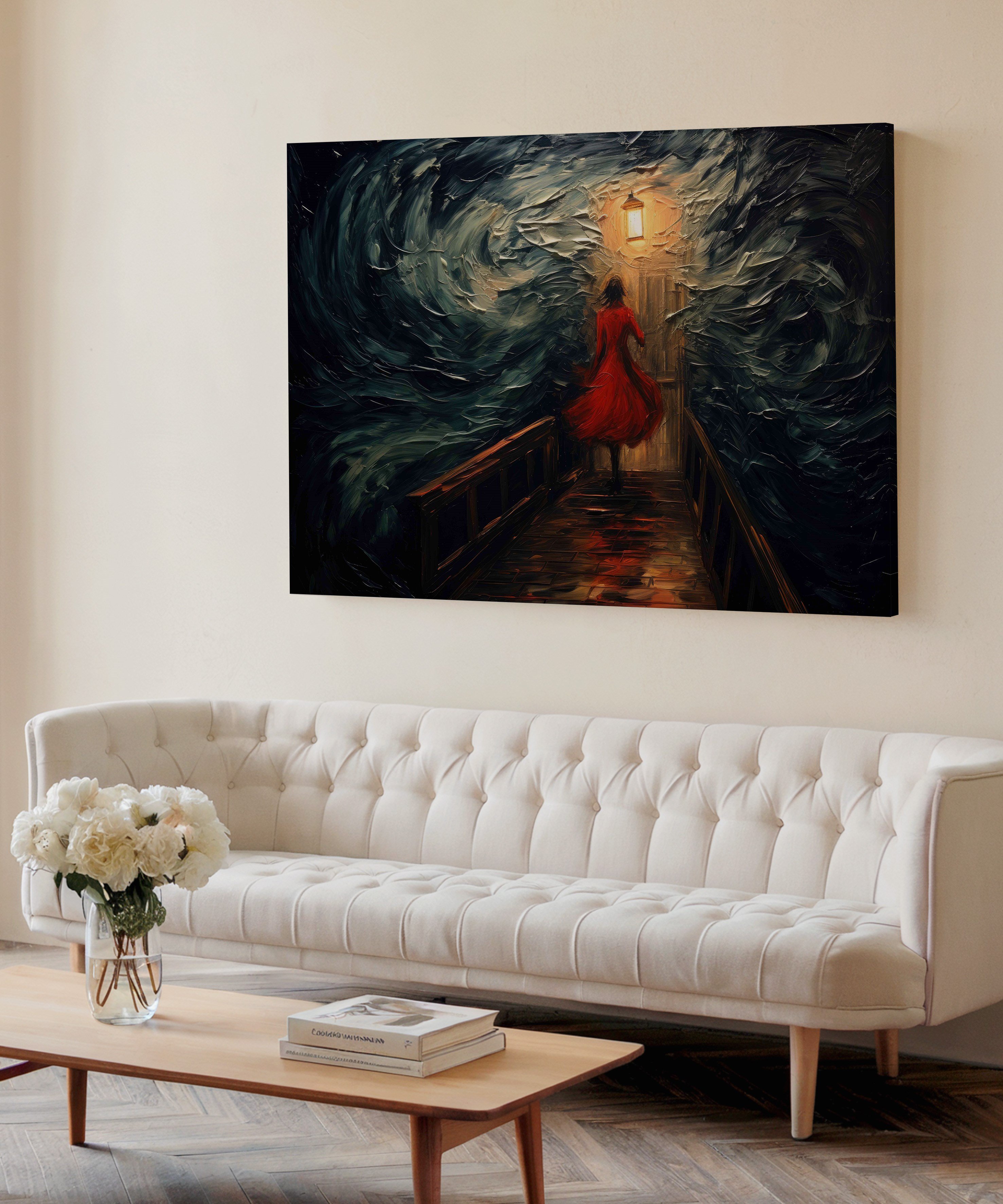 Fenere Açılan Gece | Yağlı Boya Dokulu Canvas Baskı