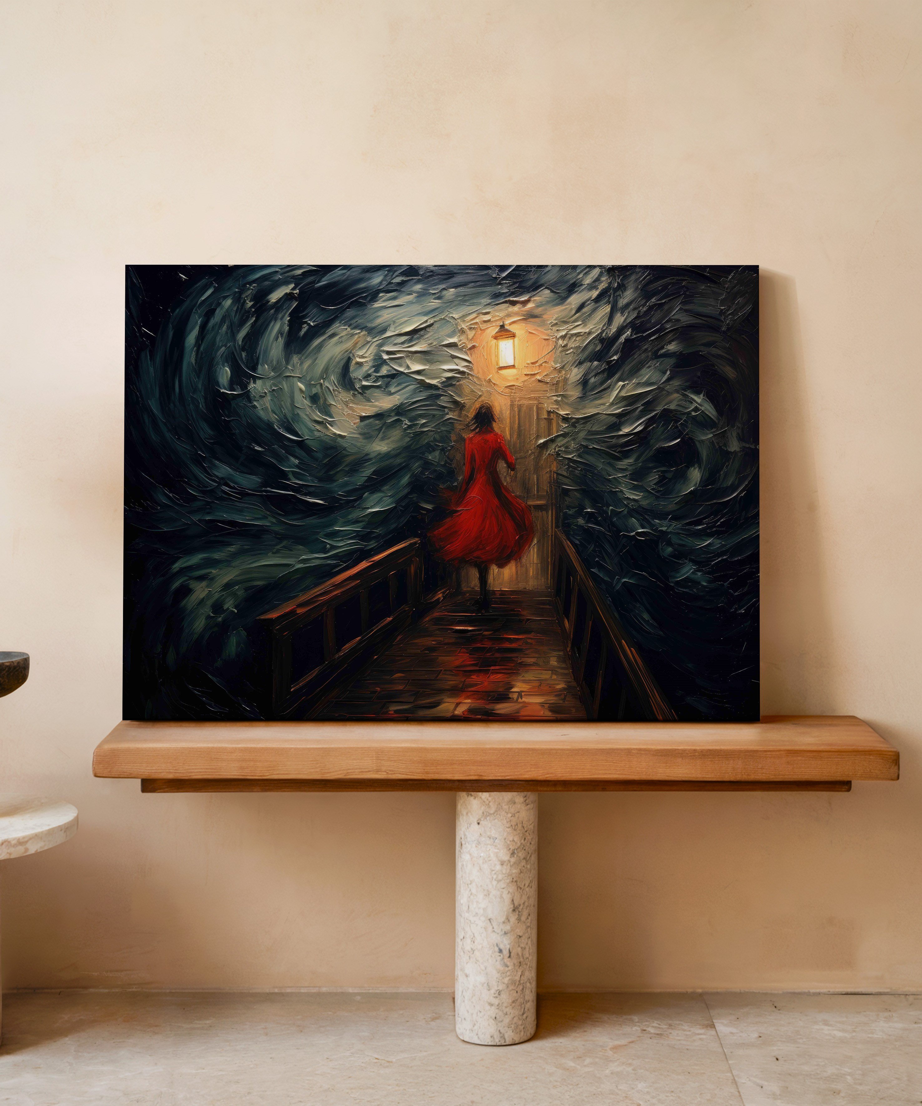 Fenere Açılan Gece | Yağlı Boya Dokulu Canvas Baskı
