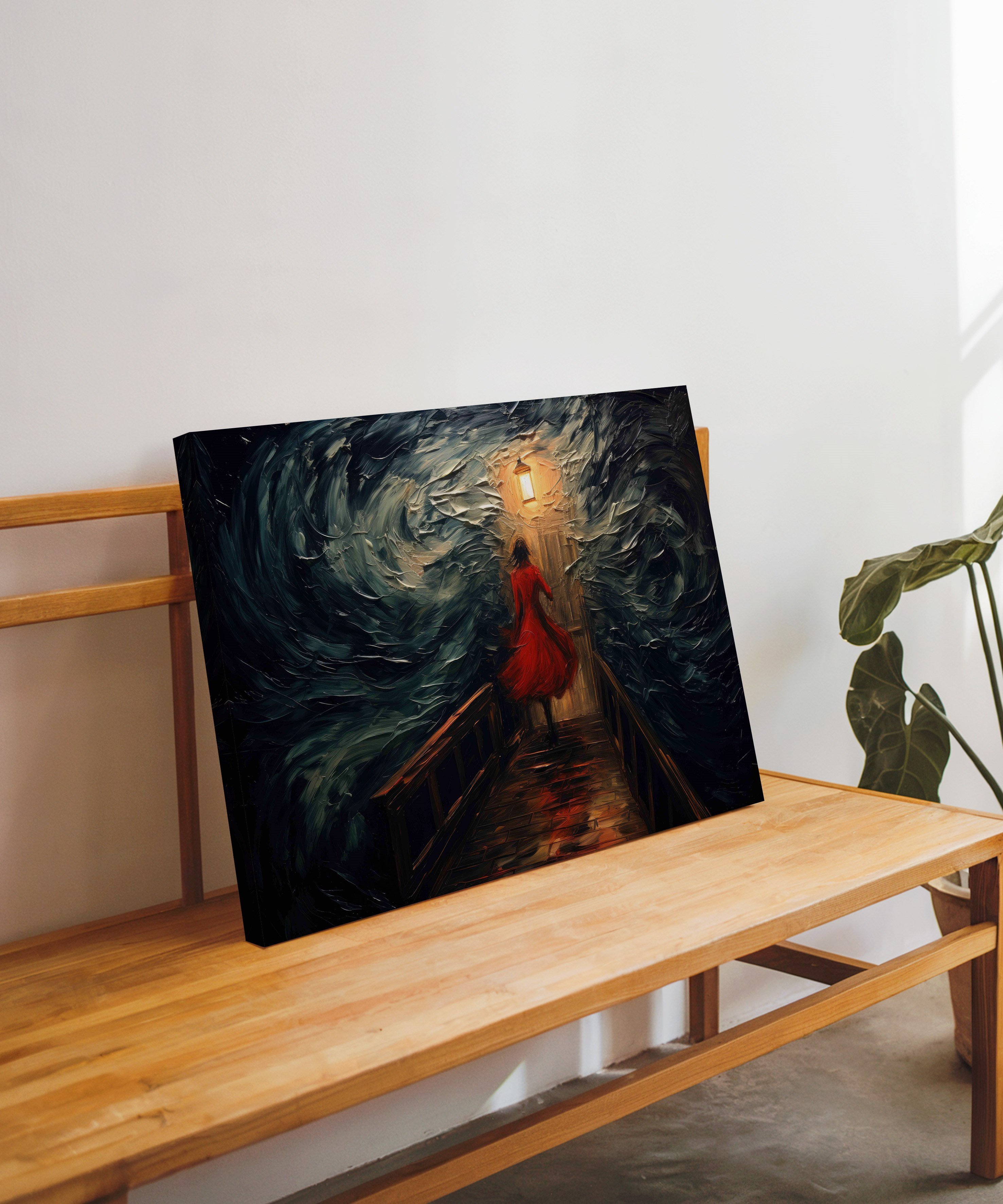 Fenere Açılan Gece | Yağlı Boya Dokulu Canvas Baskı