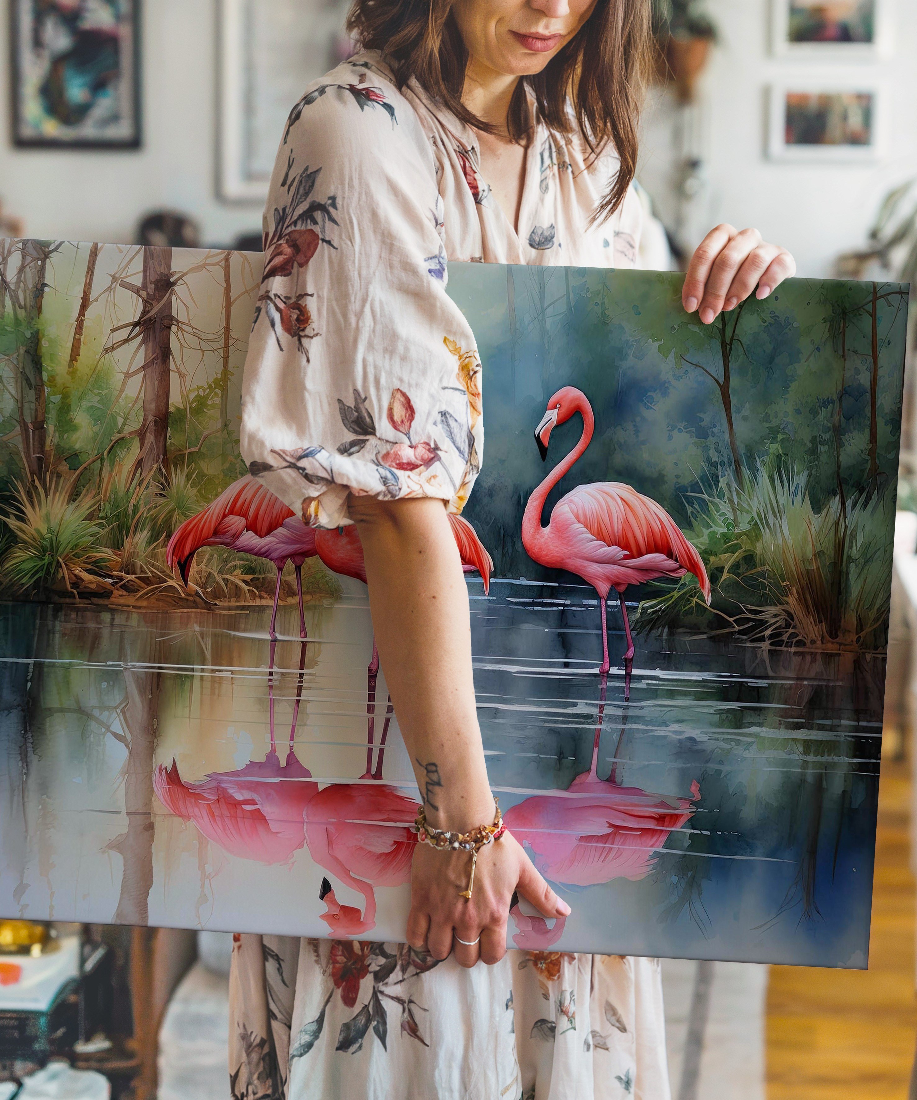Flamingo Senfonisi | Yağlı Boya Dokulu Canvas Baskı