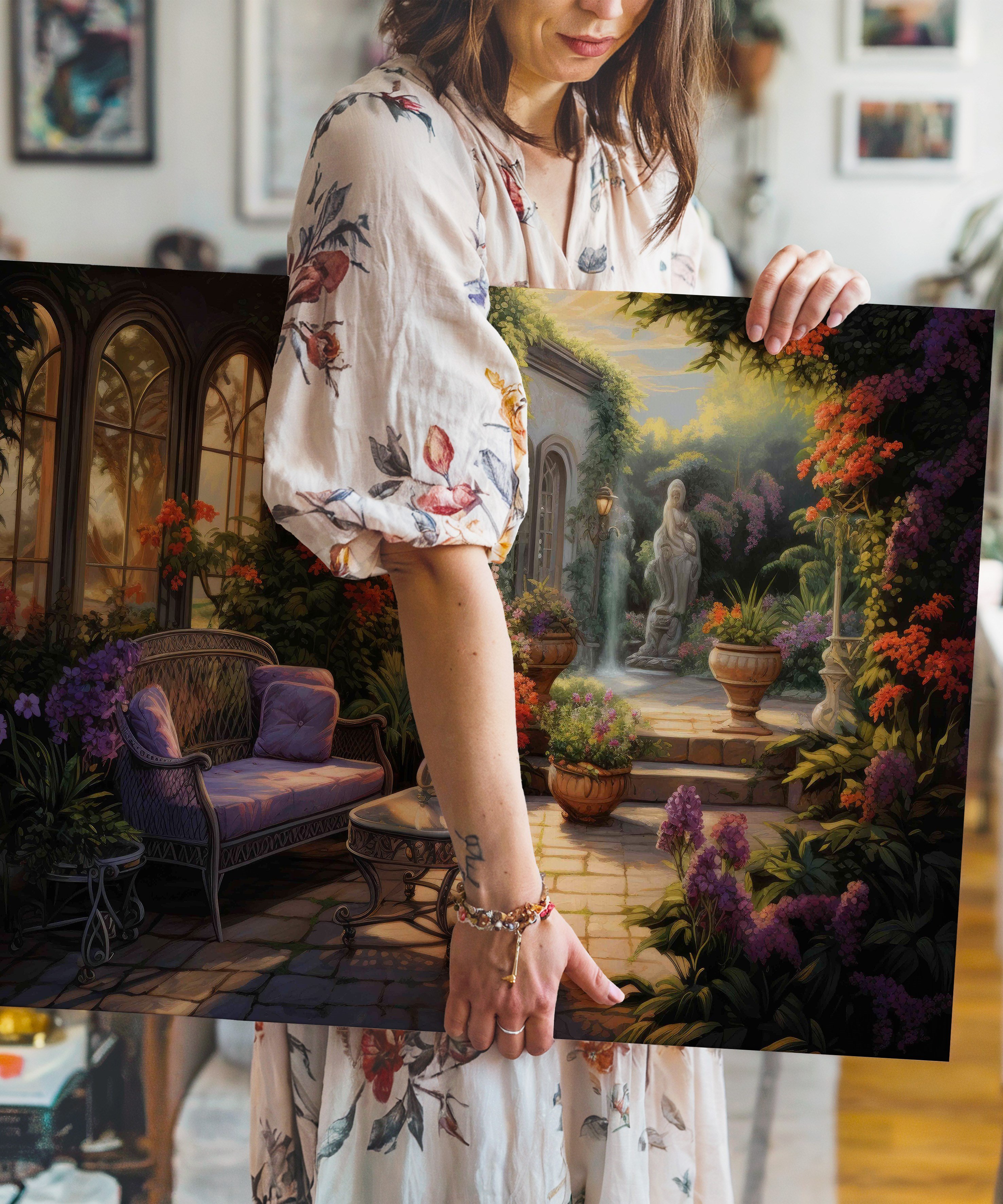 Flora Avlusu | Yağlı Boya Dokulu Canvas Baskı